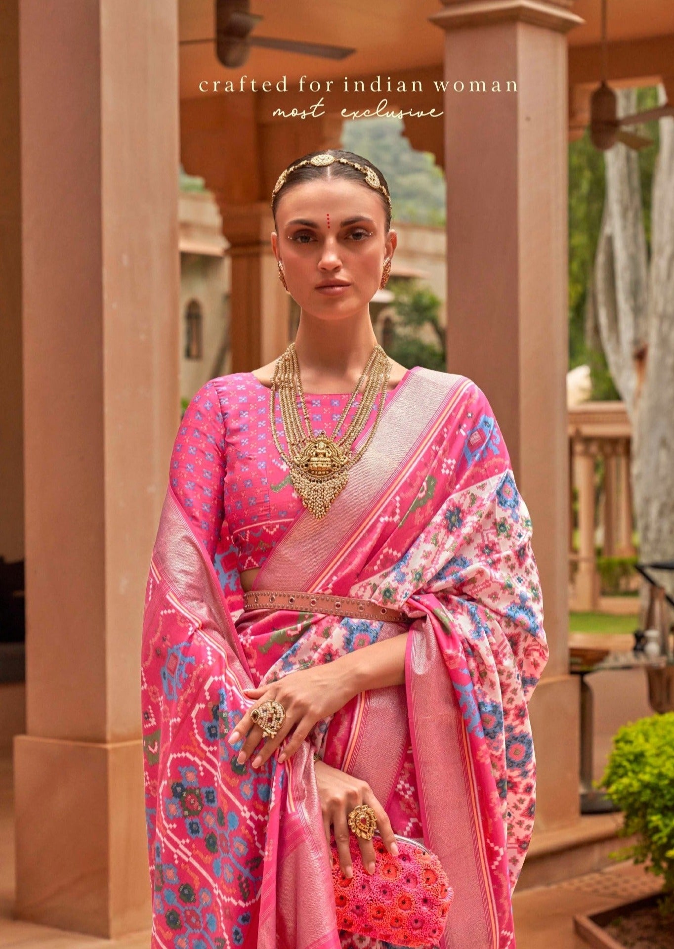Ikkat Patola Saree (Baby Pink)