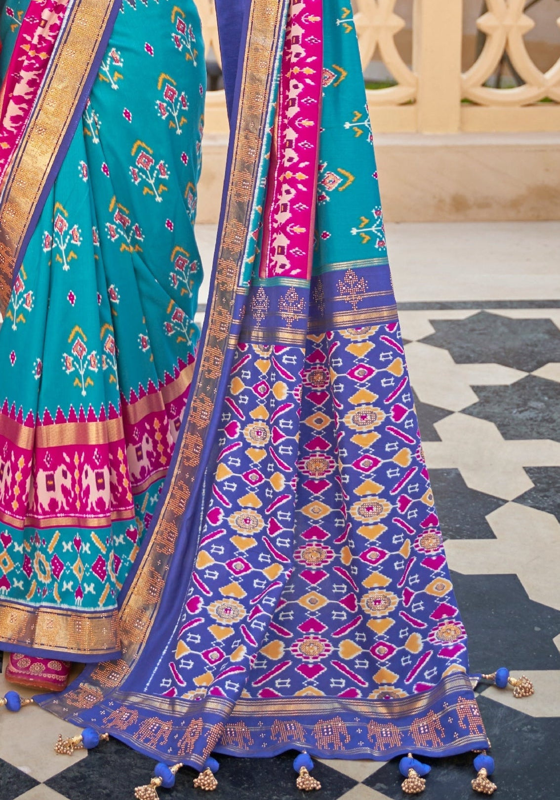 Blue Firozi Patola Saree