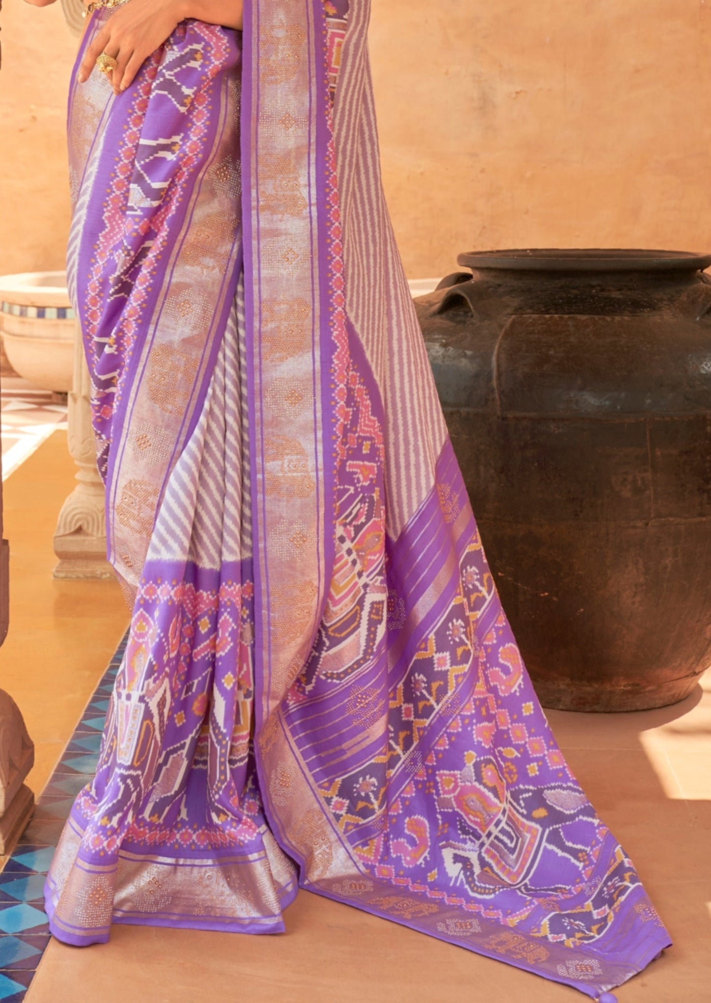 Purple Leheriya Ikat Patola Saree