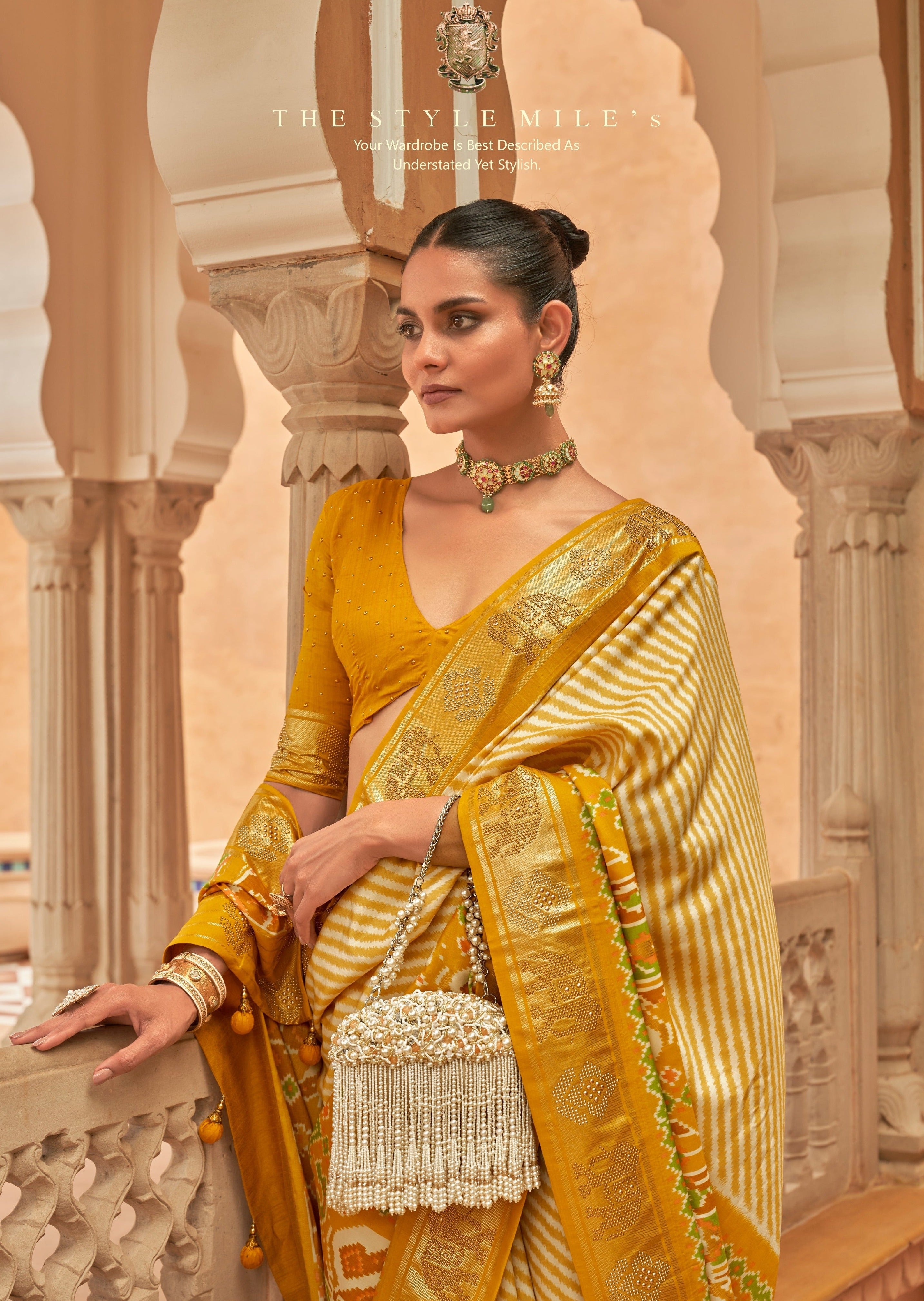 Jewellery on yellow on sale saree