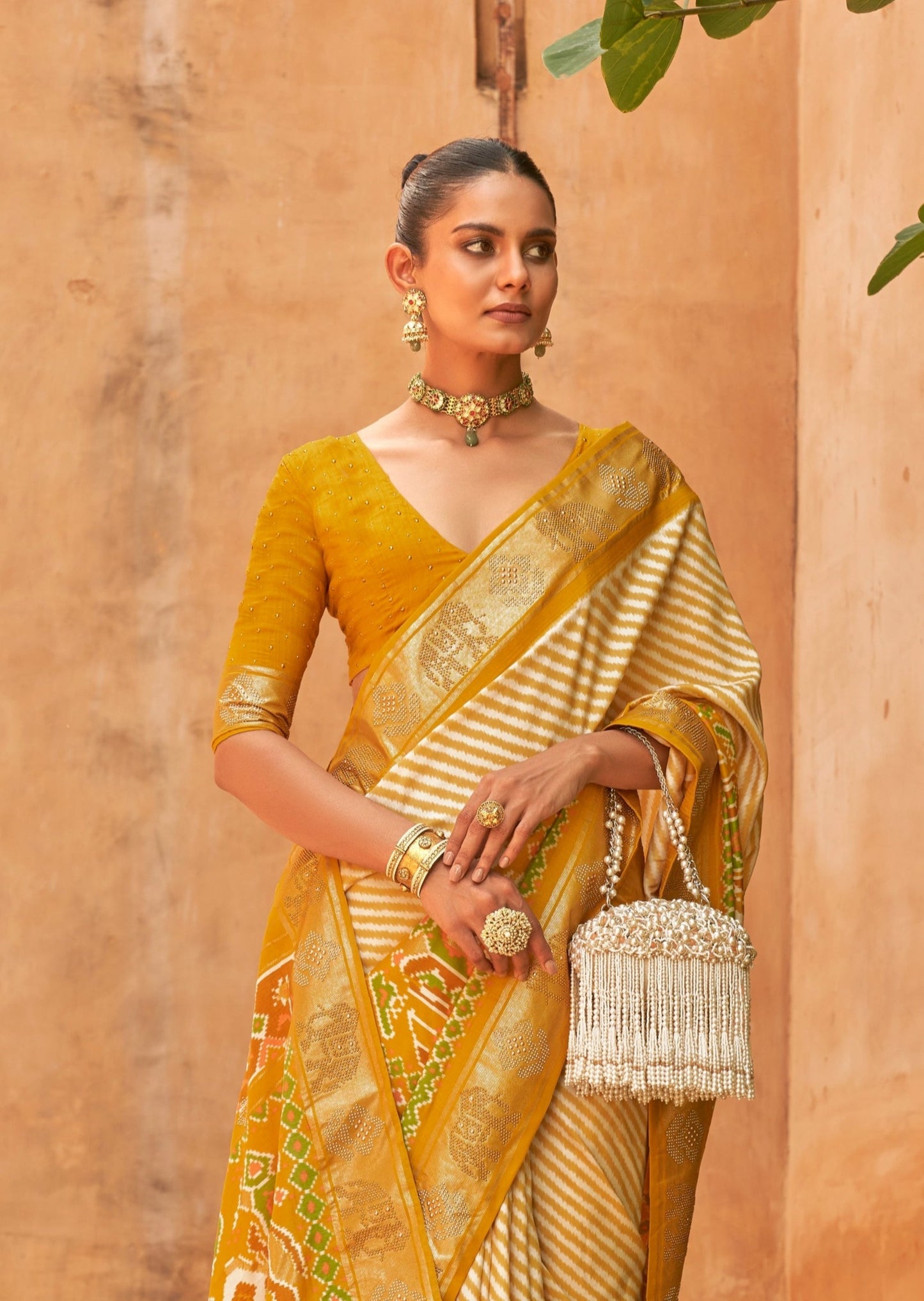 Leheriya Ikat Patola Yellow Saree