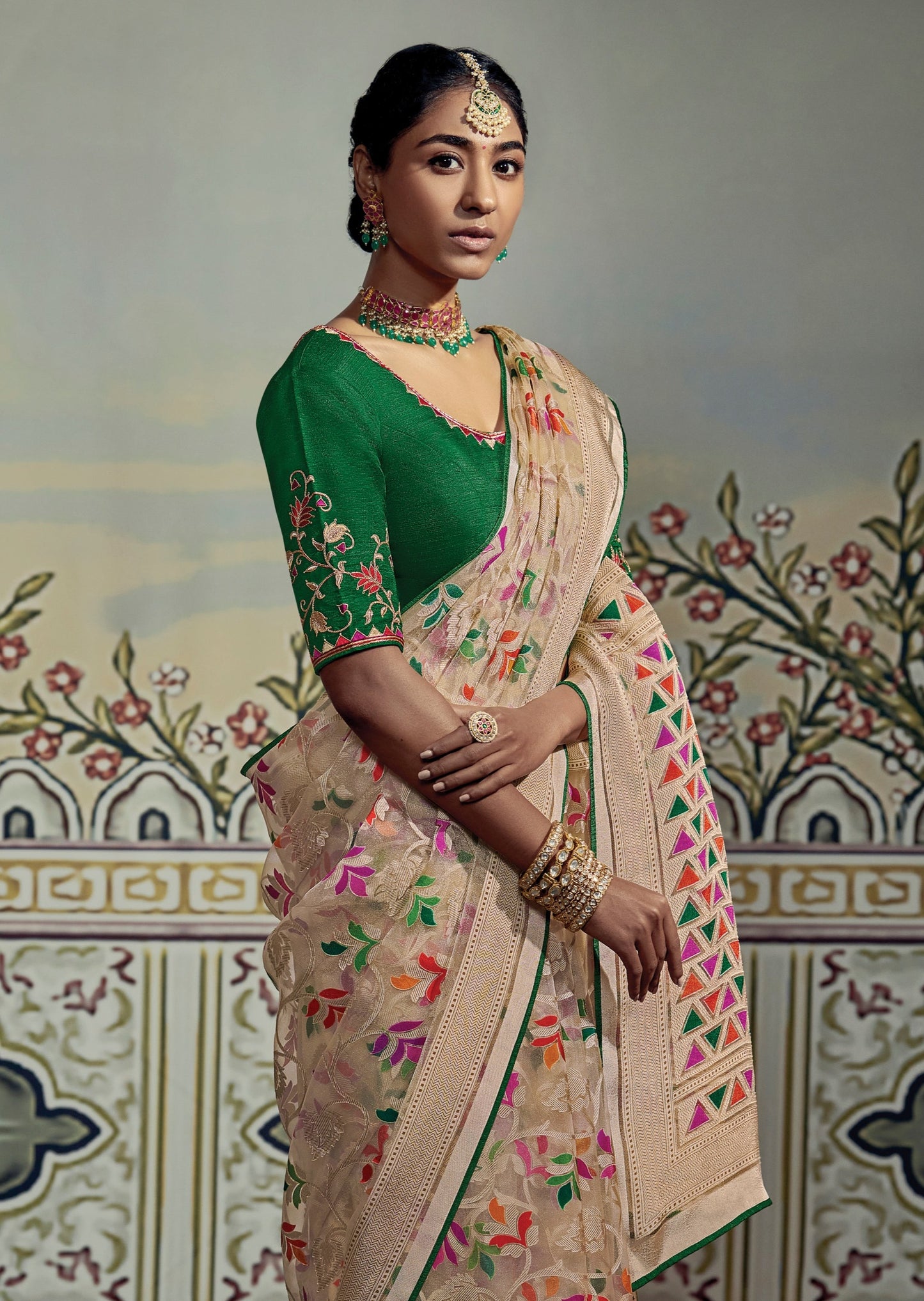 Soft Brasso Cream Saree