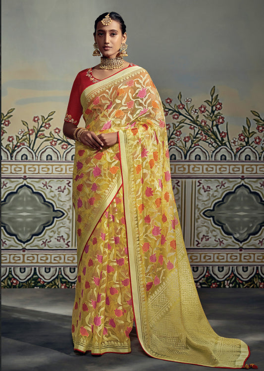 Yellow Brasso saree