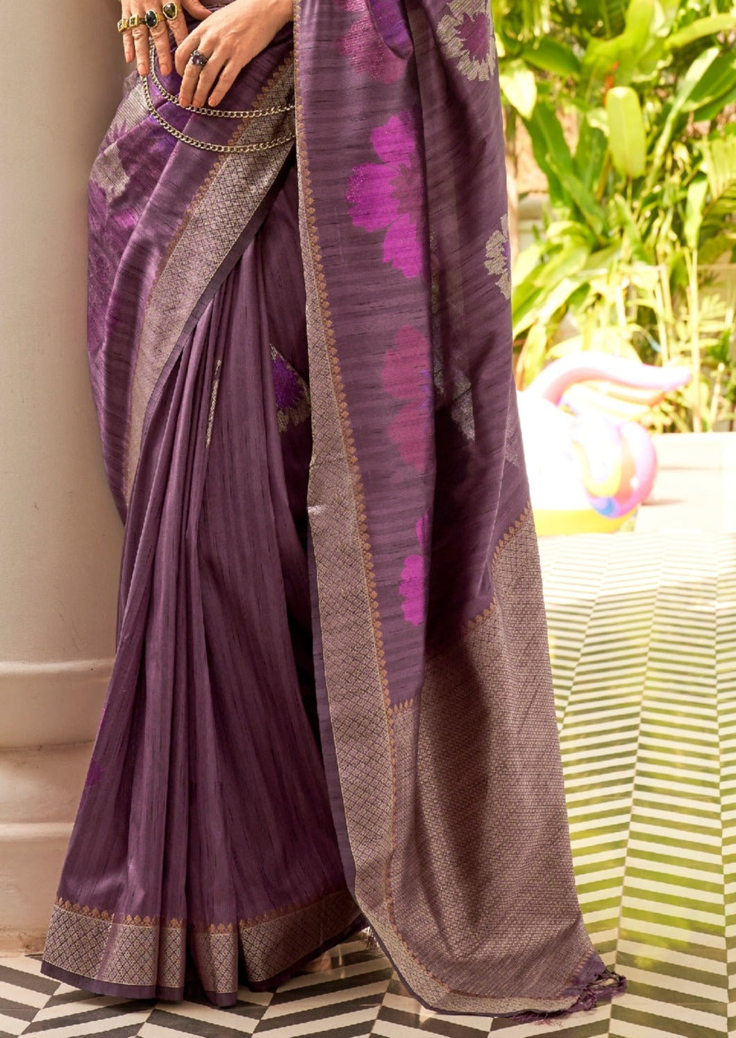 Kalki Koechlin Pure Handloom Silk Wine Violet Saree