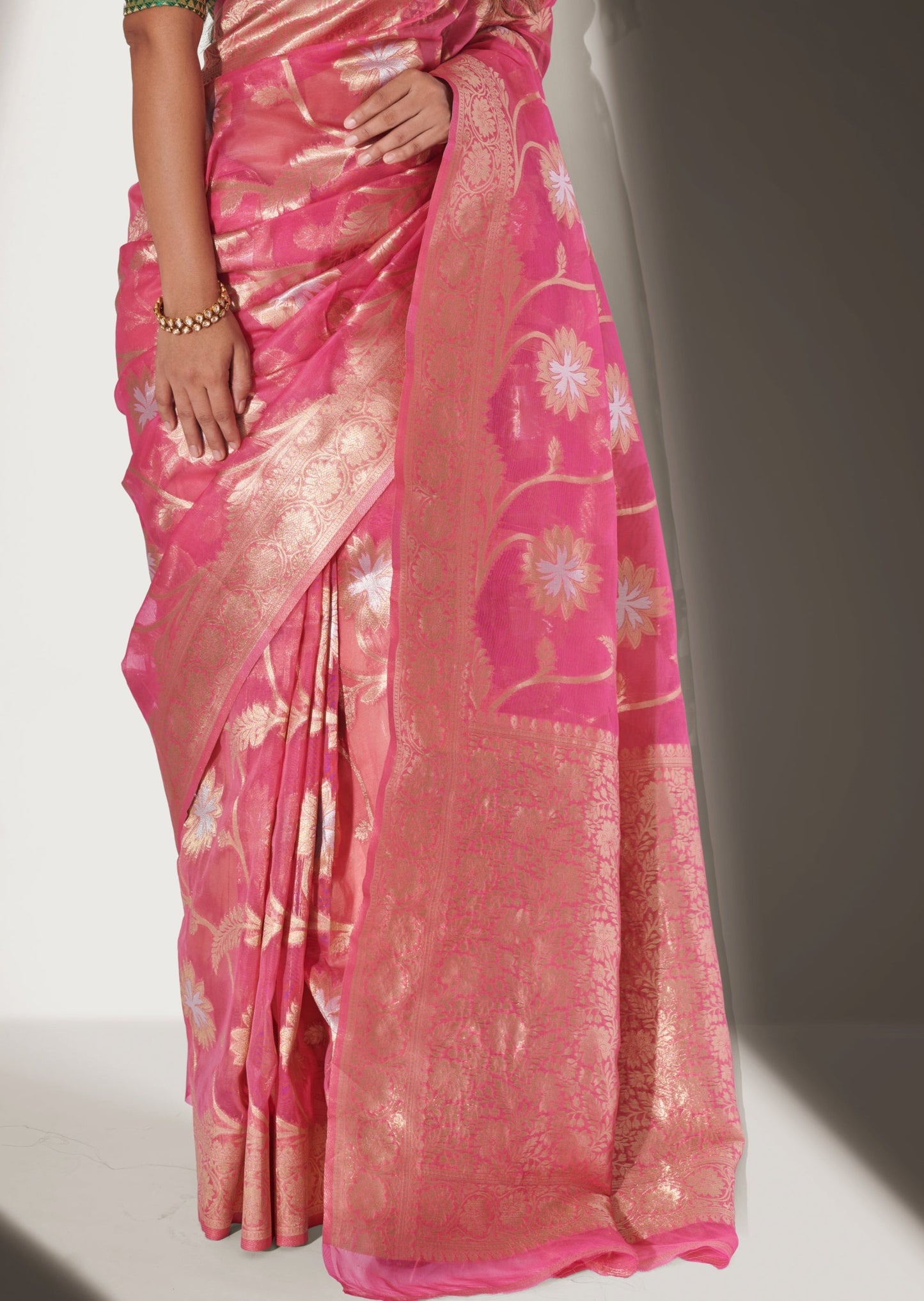 Marathi Actress Neha Khan in Pure Handloom Banarasi Organza Pink Saree