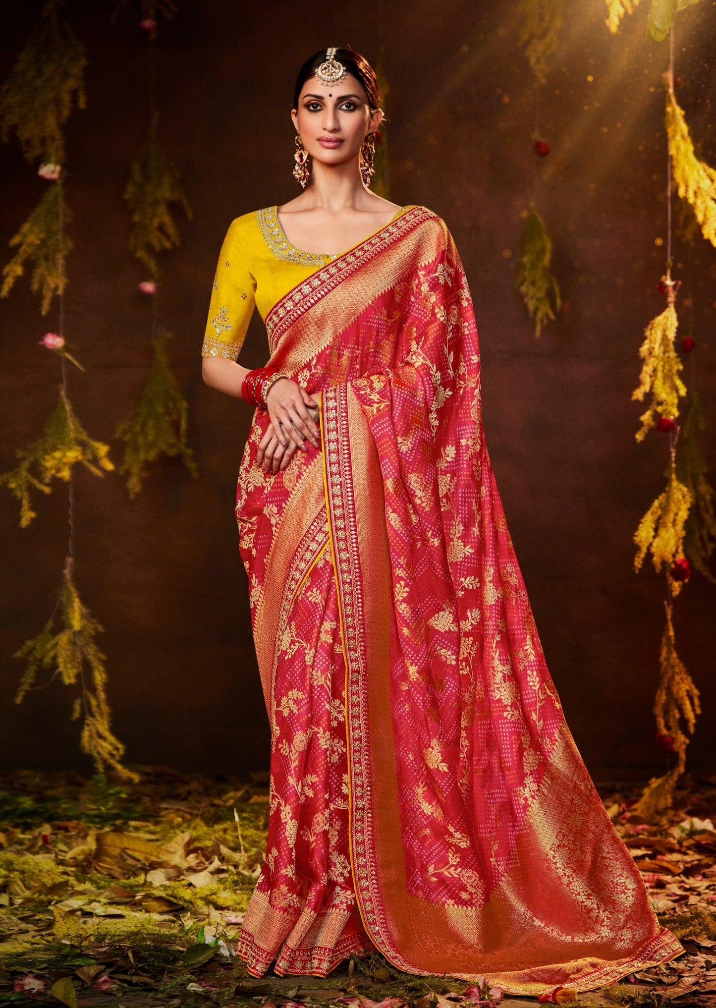 Red Bandhani silk saree online usa shopping with price.