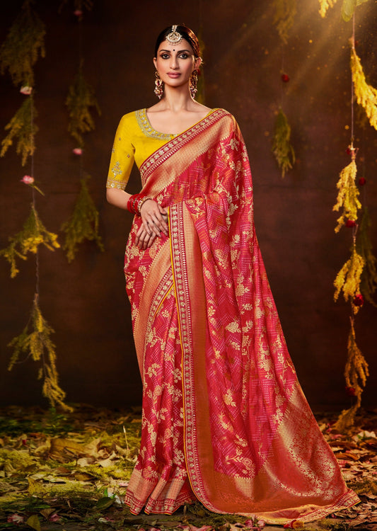 Red Bandhani silk saree online usa shopping with price.