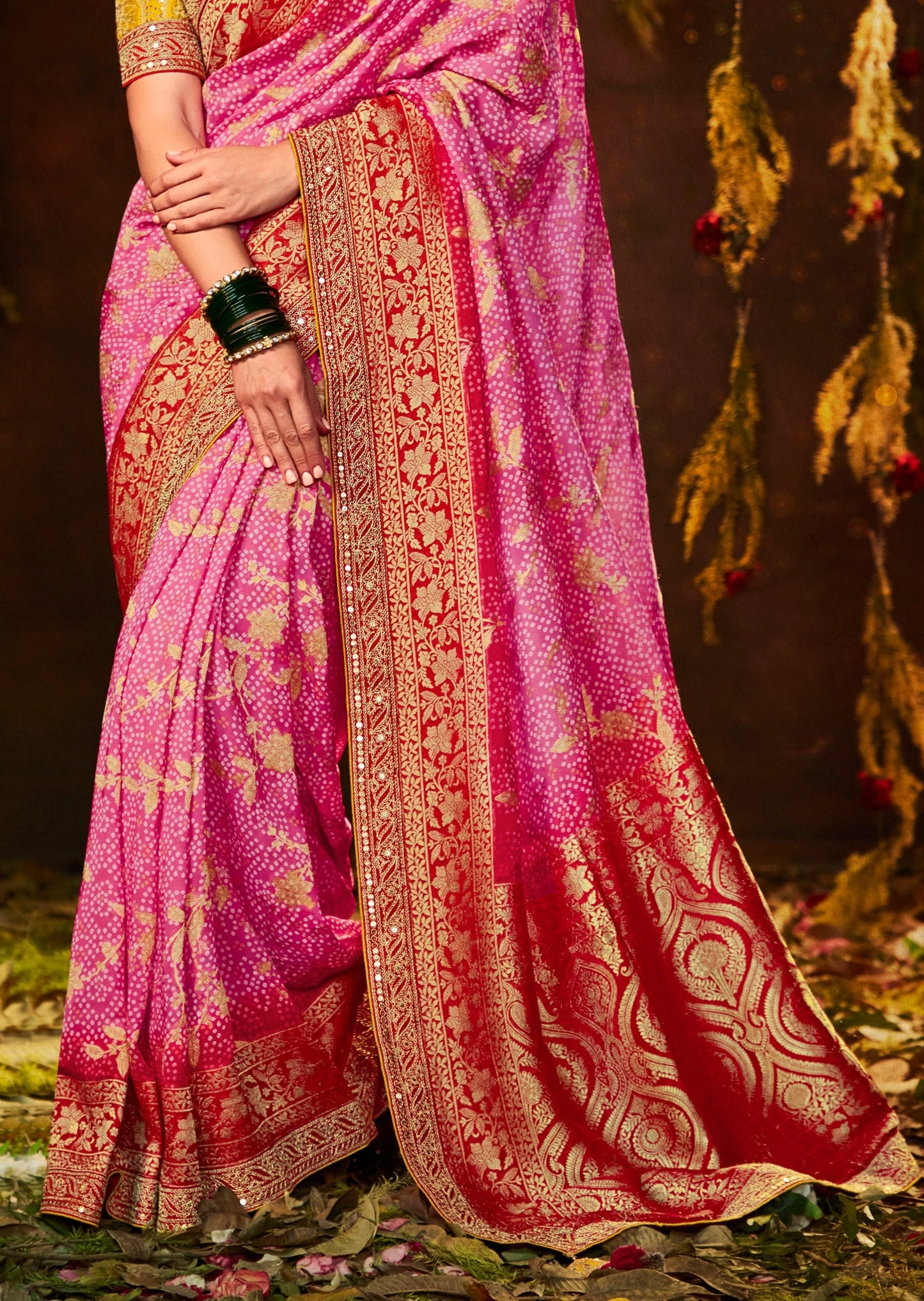 Pink Bandhani Bridal Silk Saree