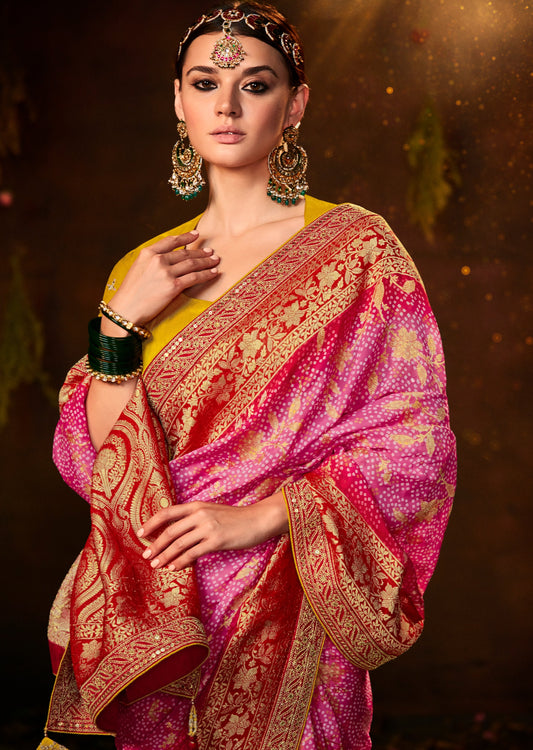 Pink Bandhani Bridal Silk Saree
