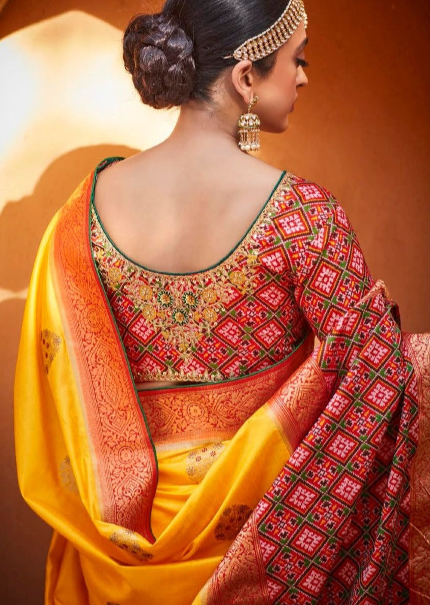 Handwork yellow patola saree online.