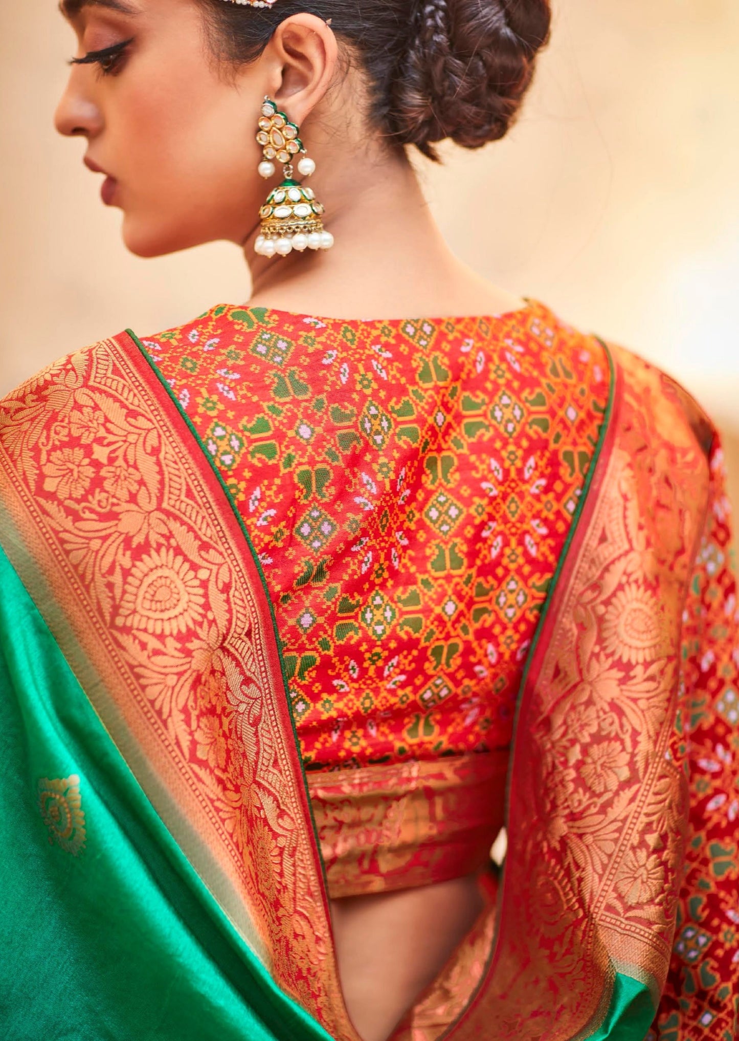 Handwork Banarasi Patola Silk Green Handloom Saree