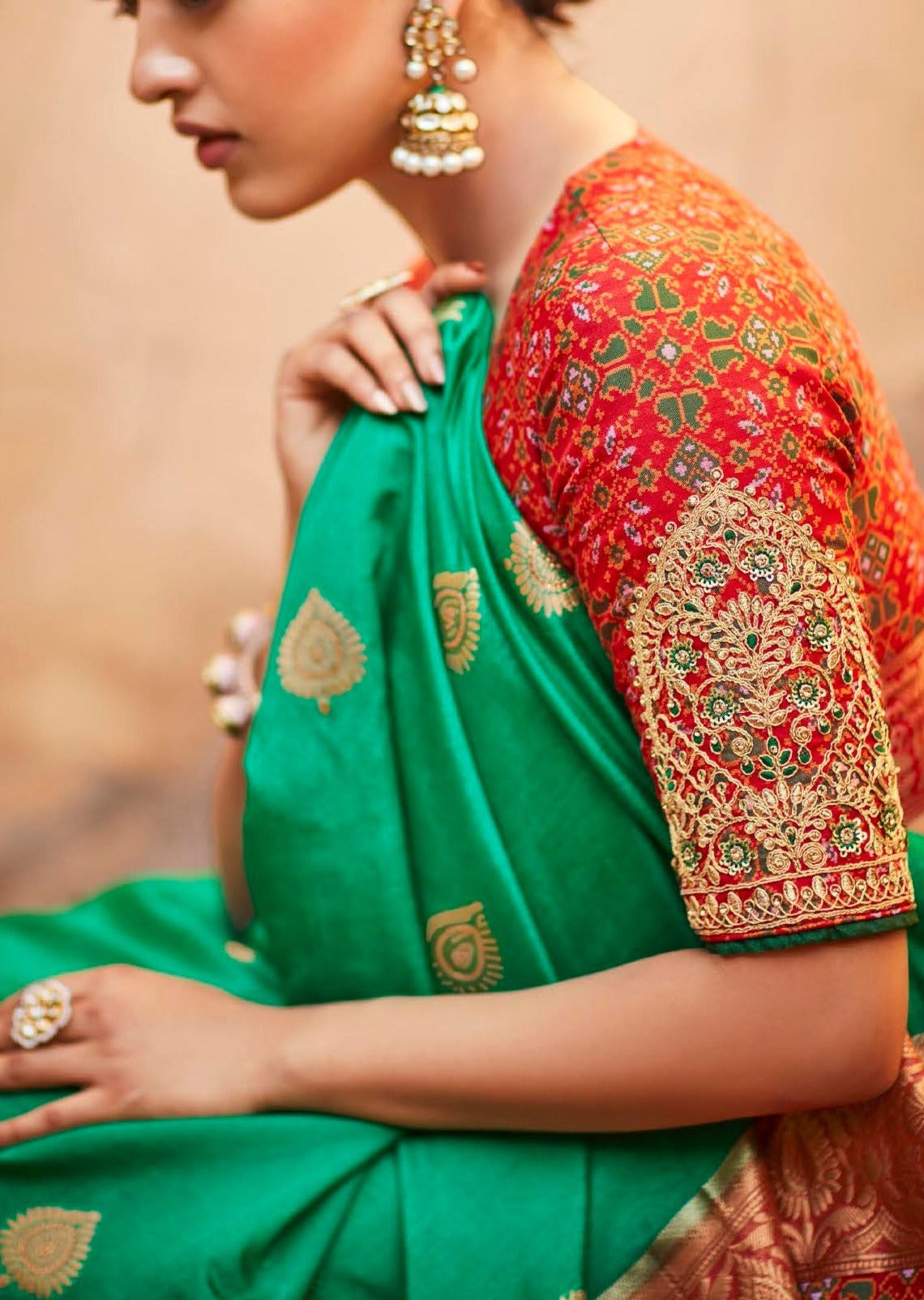 Handwork Banarasi Patola Silk Green Handloom Saree