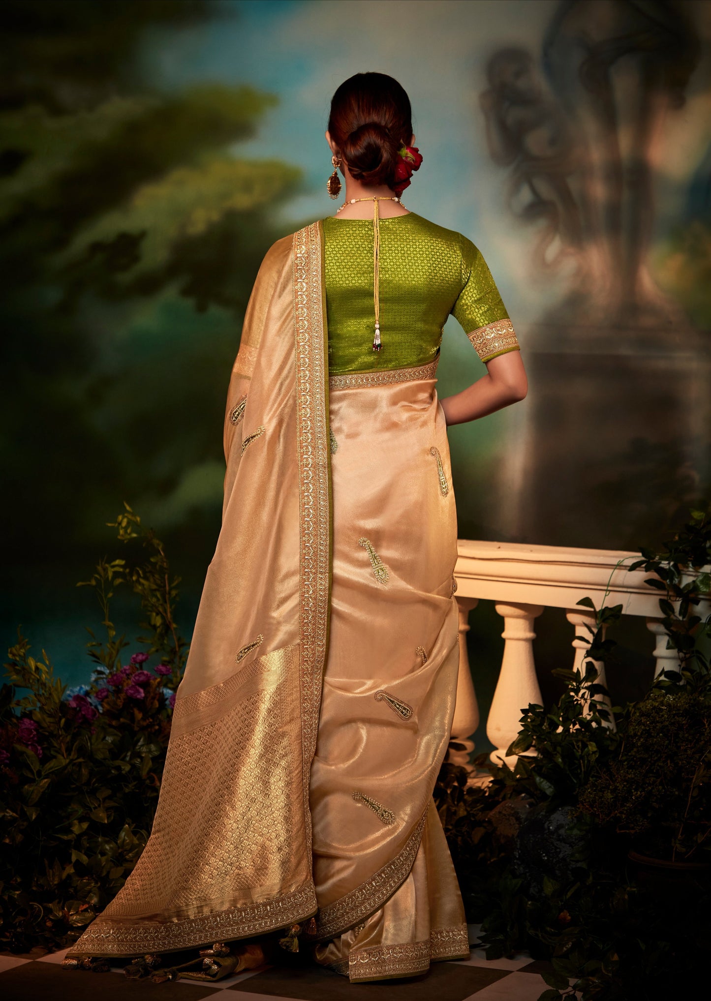Soft Organza Handwork Designer Saree (Peach)