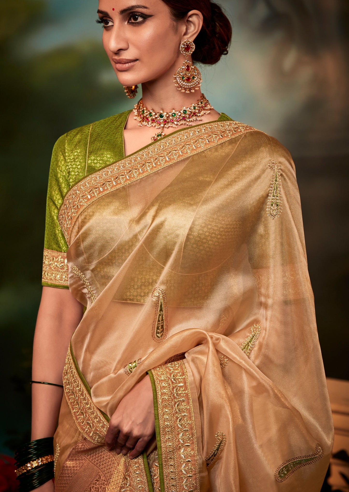 Soft Organza Handwork Designer Saree (Peach)