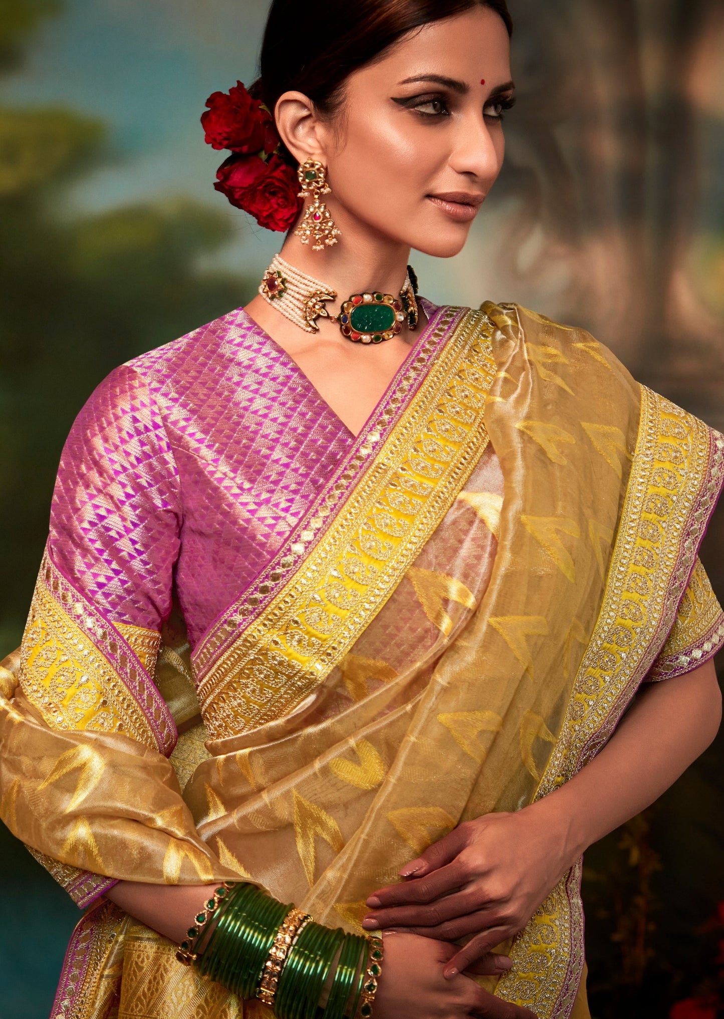 Pure Organza Yellow Designer Handwork Saree