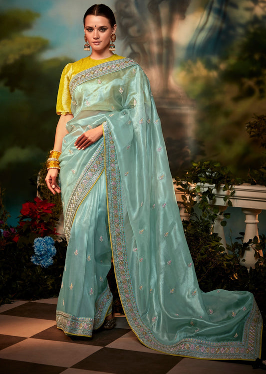 Embroidered organza saree