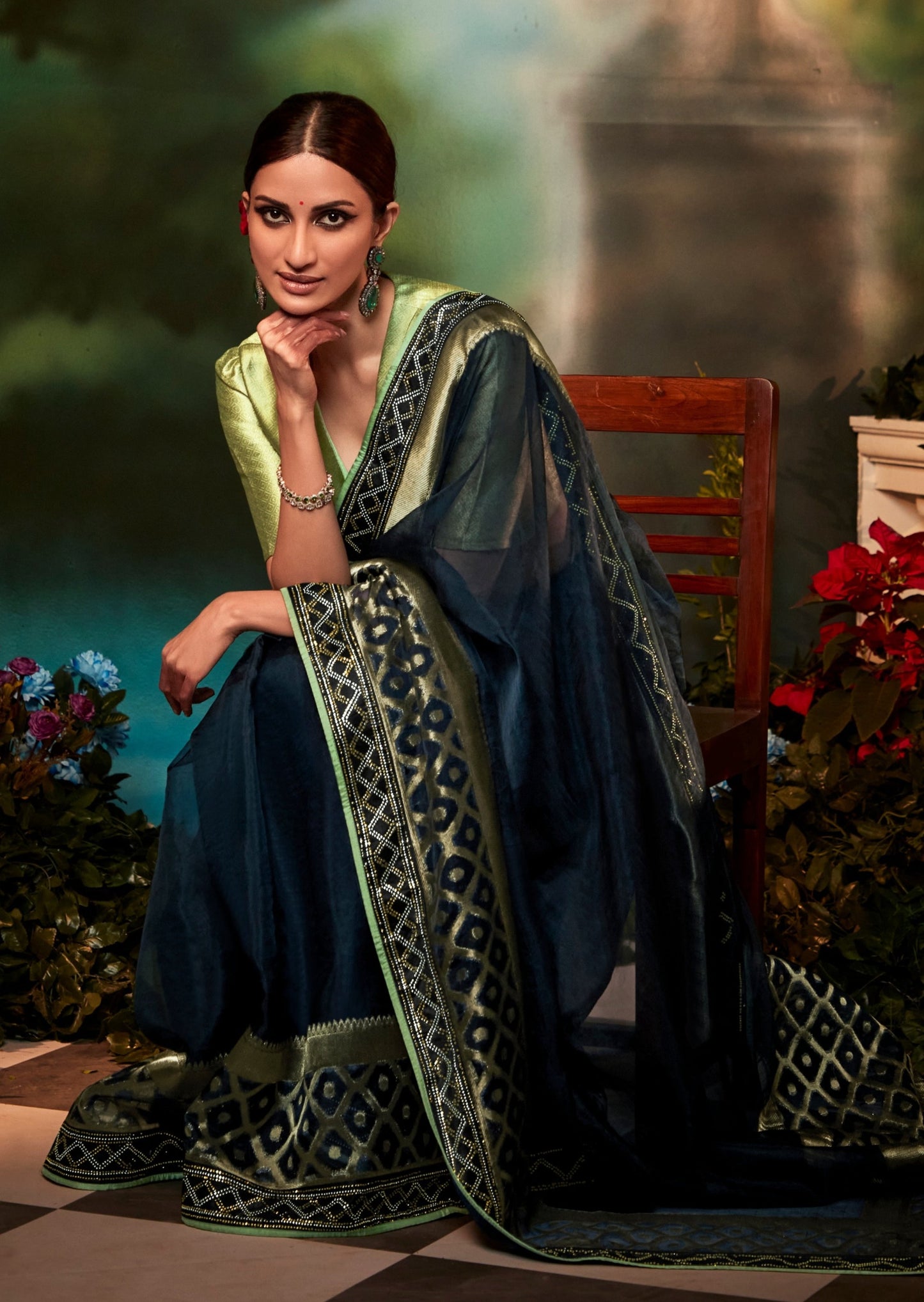 Pure Organza Navy Blue Saree