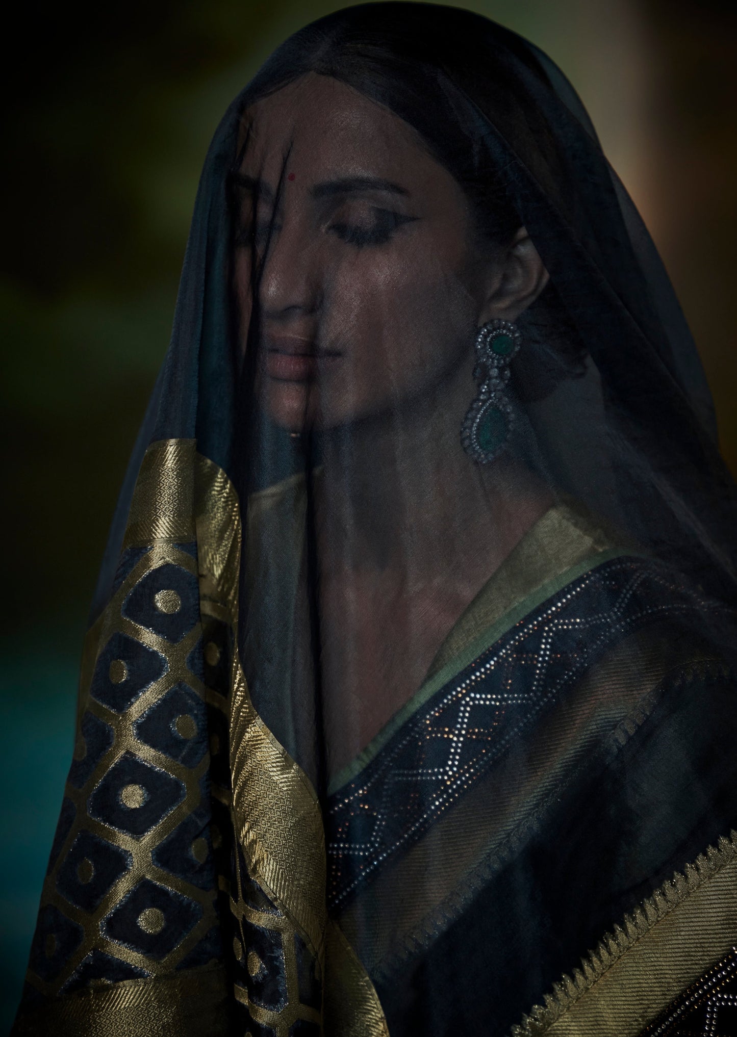 Pure Organza Navy Blue Saree