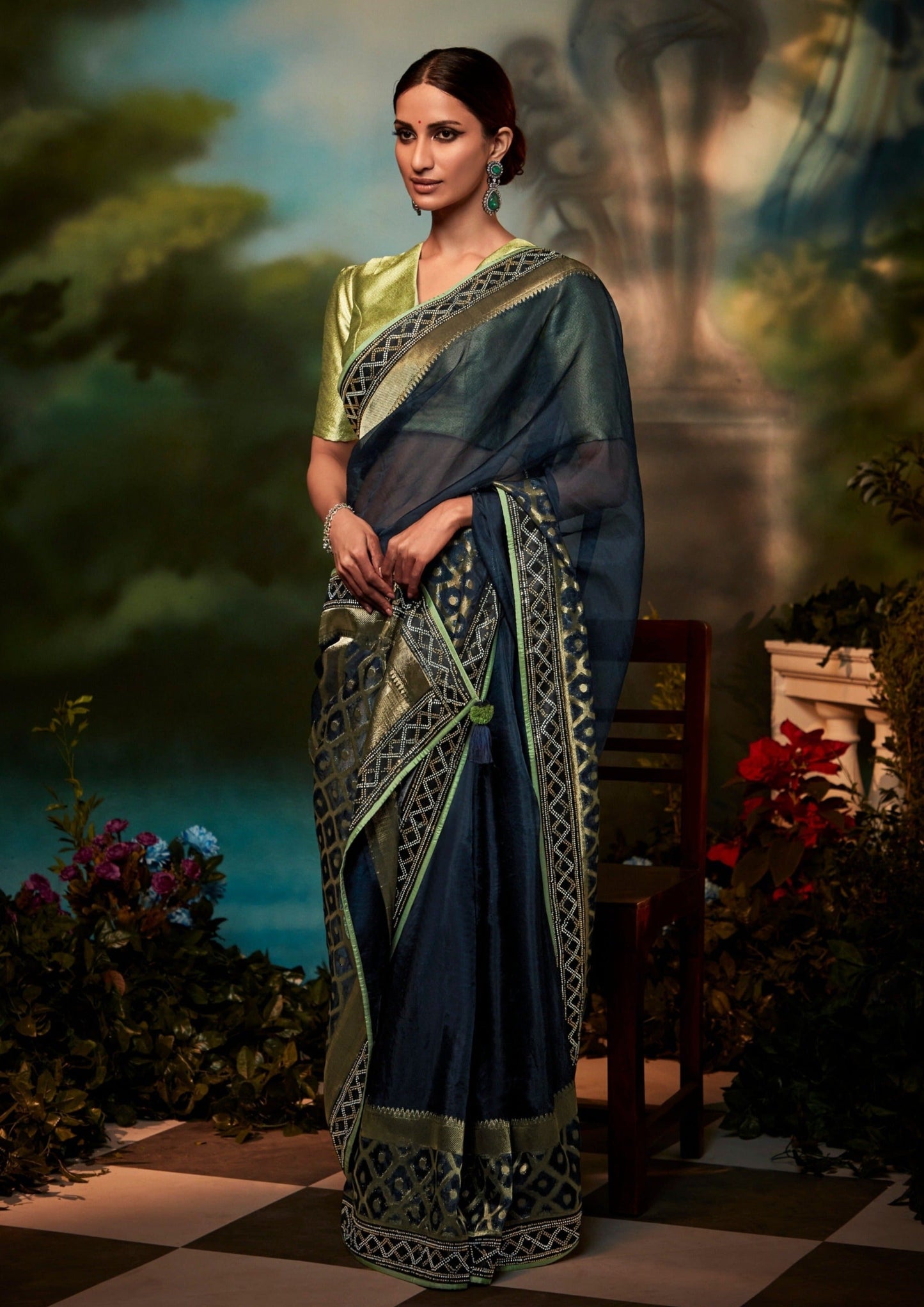Blue organza saree online