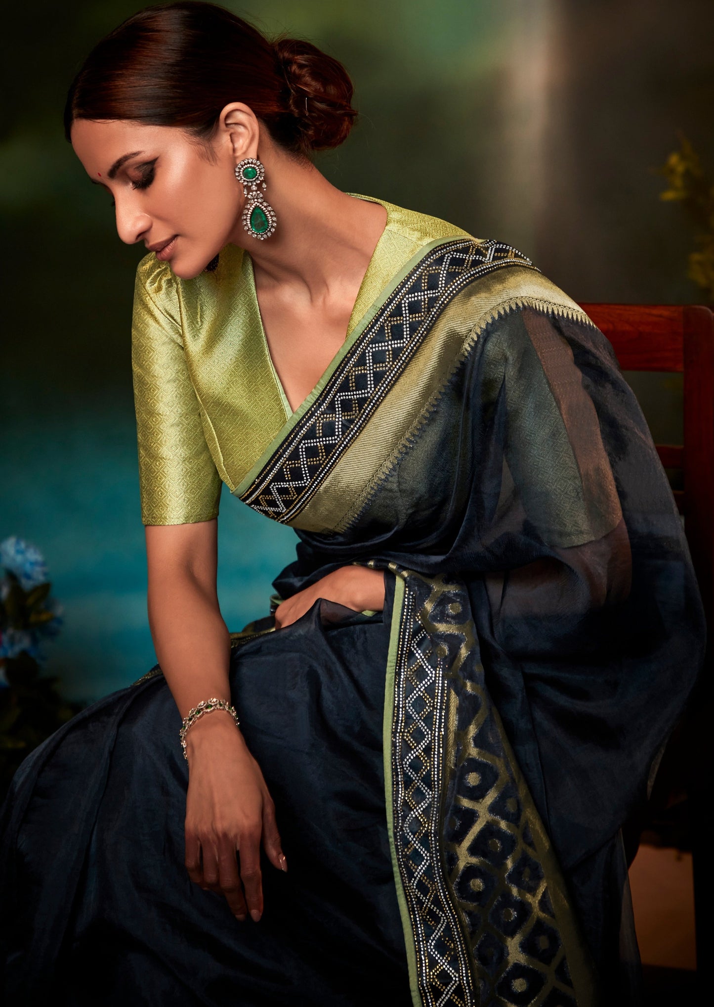 Pure Organza Navy Blue Saree