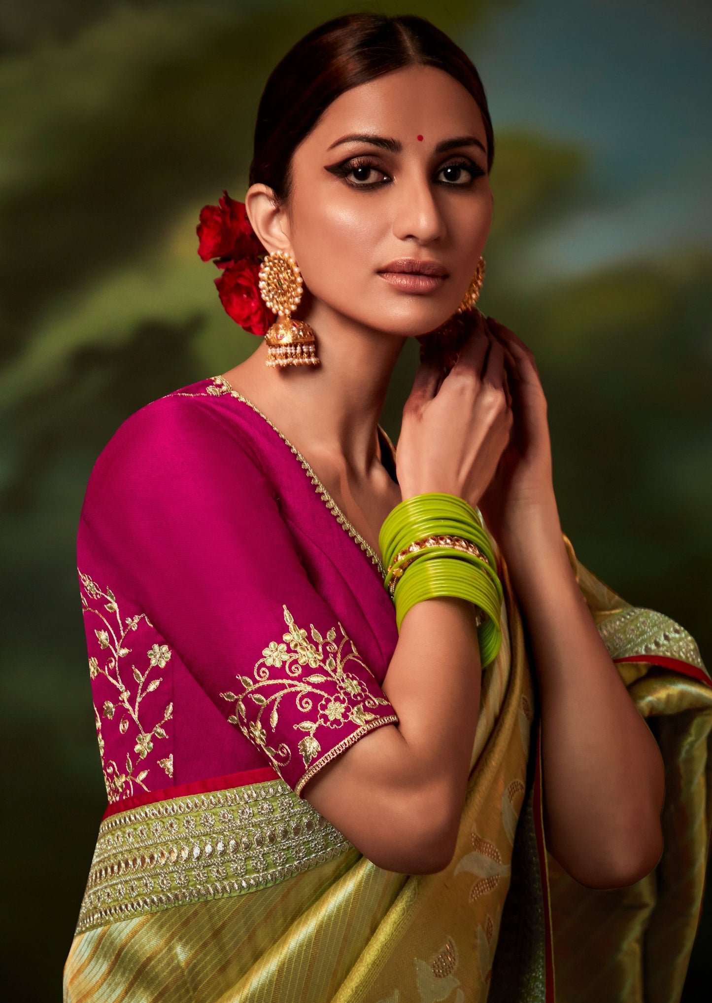 Banarasi Katan Silk Hand Embroidered Yellow Saree