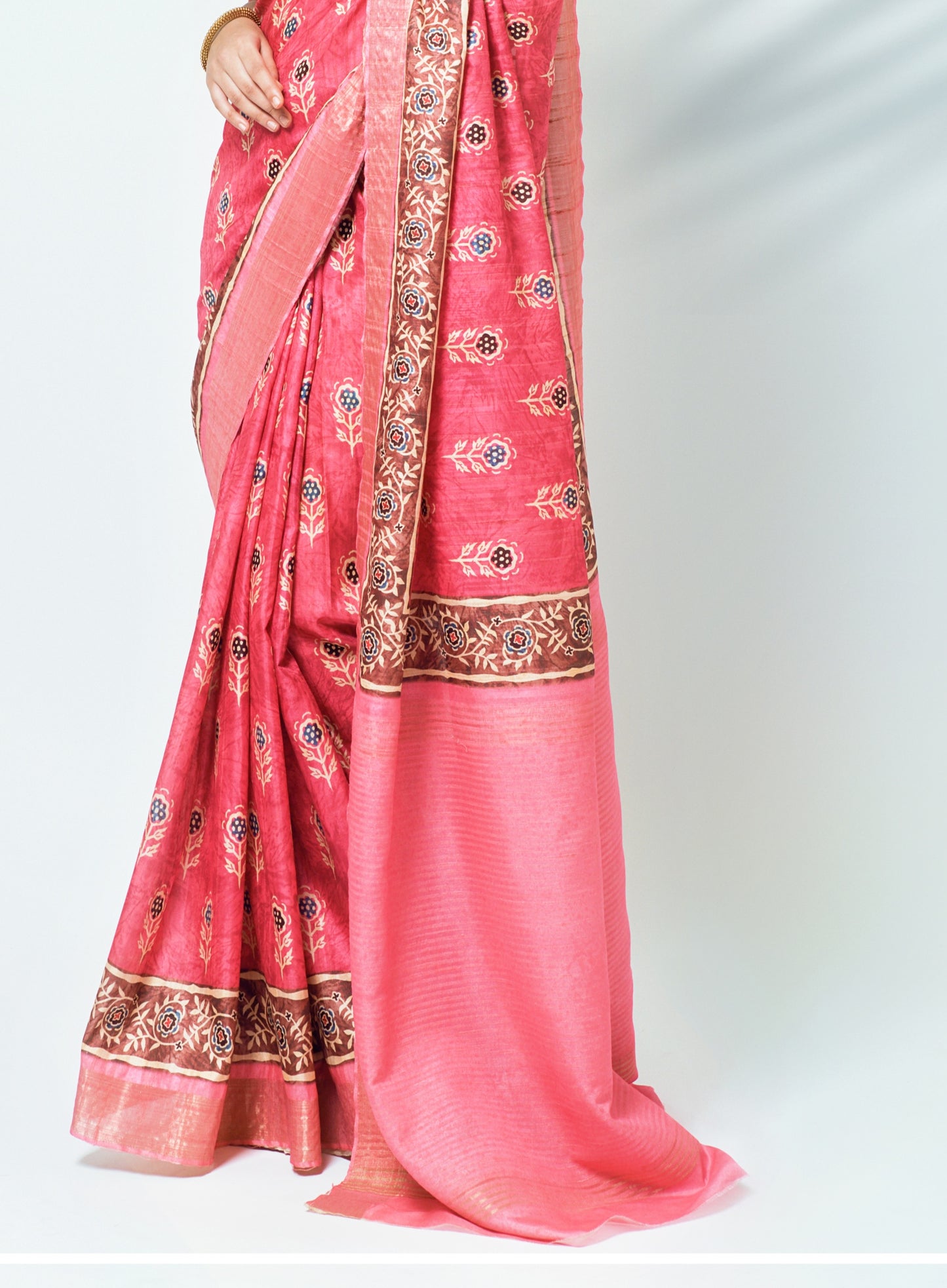 Ajrakh Handblock Print Kota Silk Pink Saree