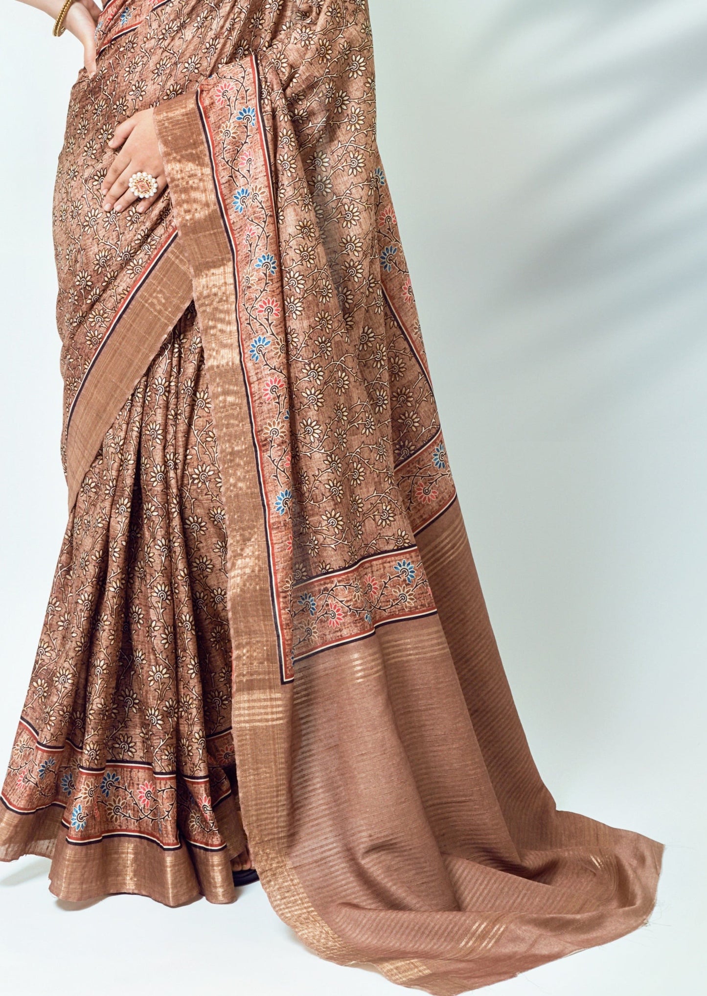 Ajrakh Handblock Print Kota Silk Brown Saree