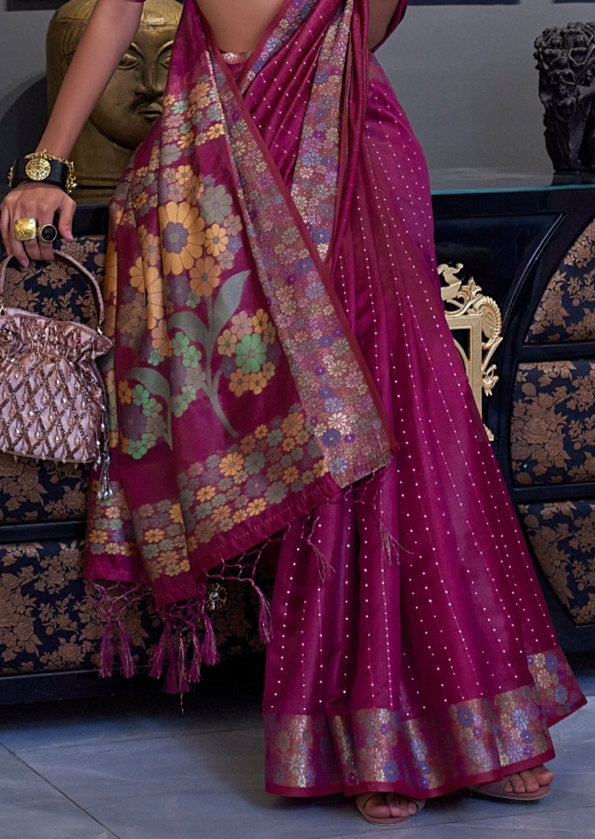 Pure Handloom Organza Maroon Red Saree