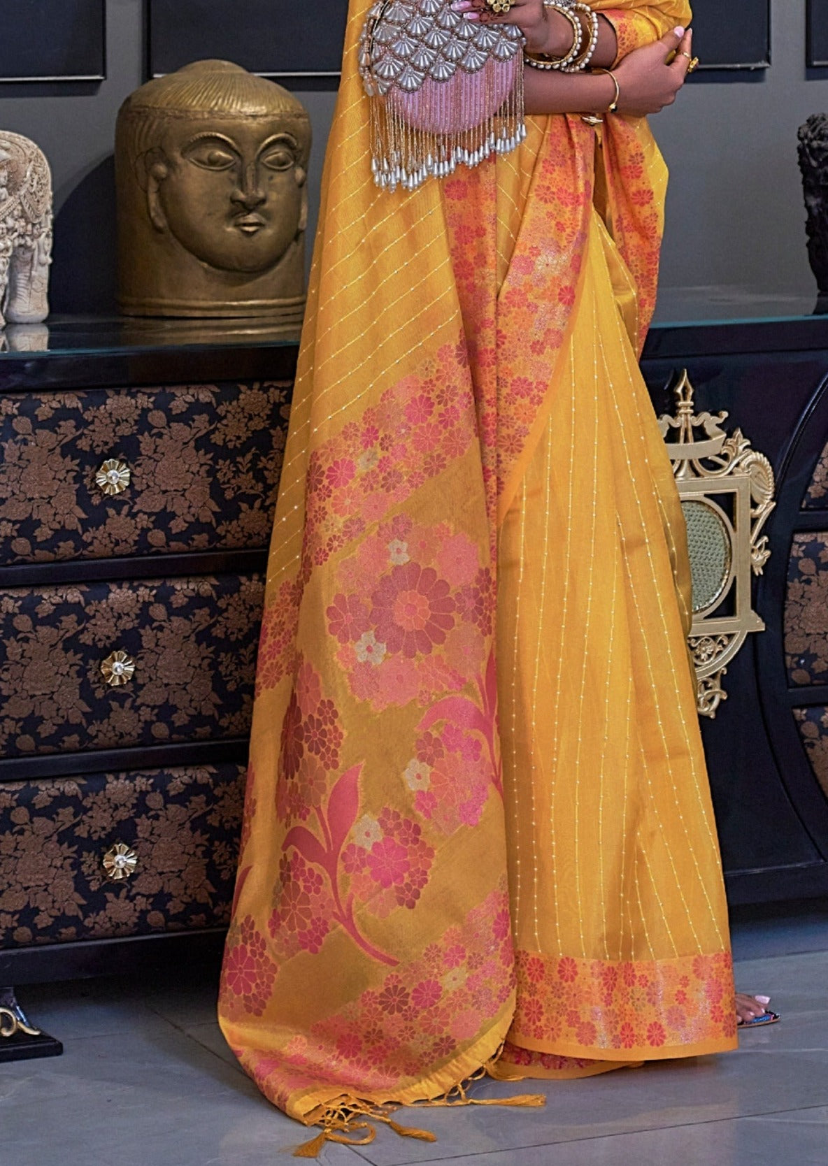 Pure Organza Yellow Handloom Saree