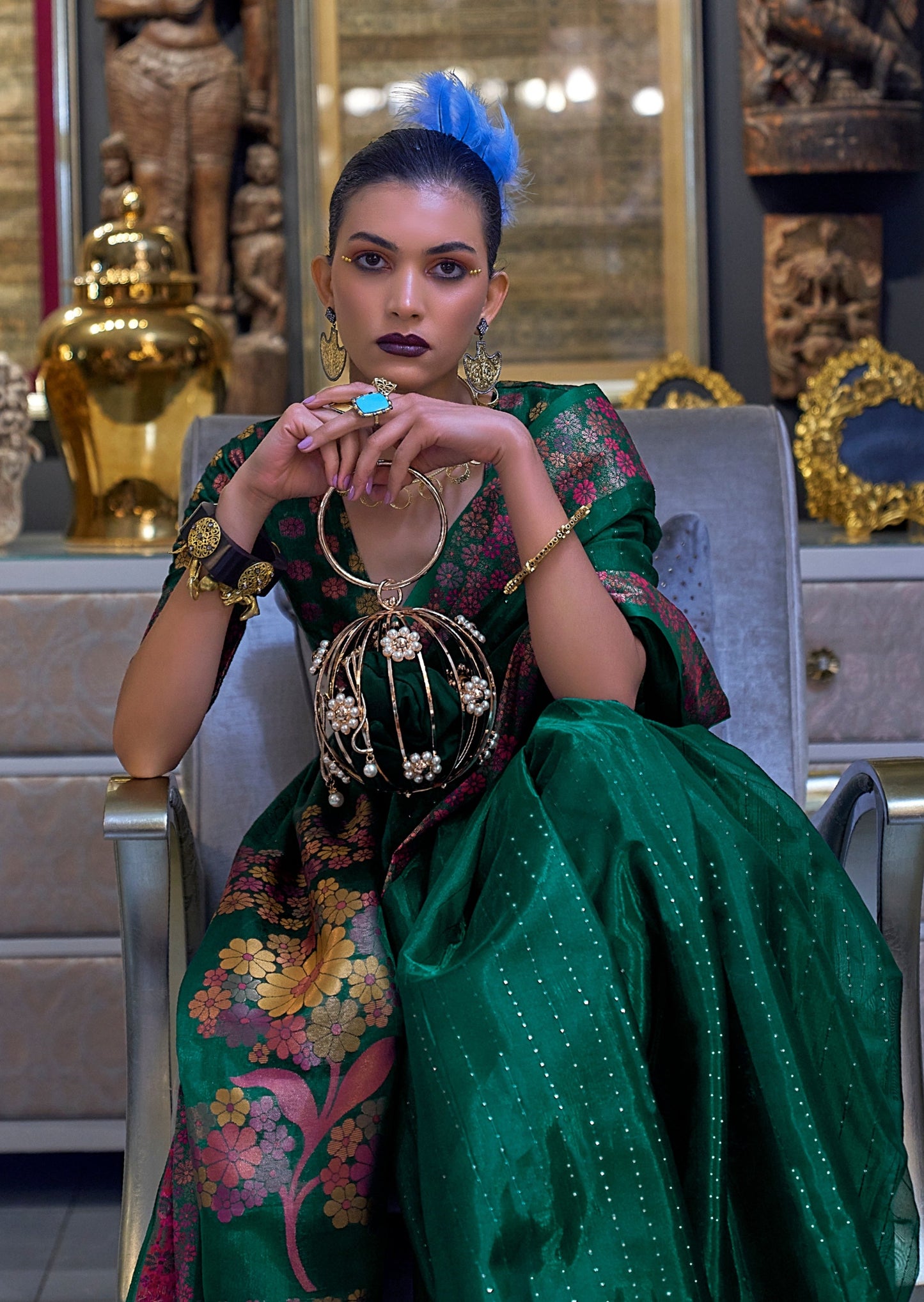 Pure Organza Green Handloom Saree