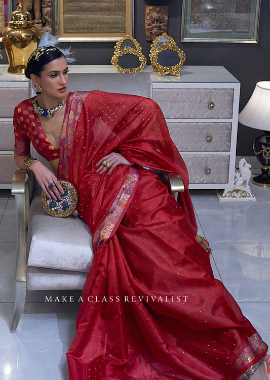 Red organza saree