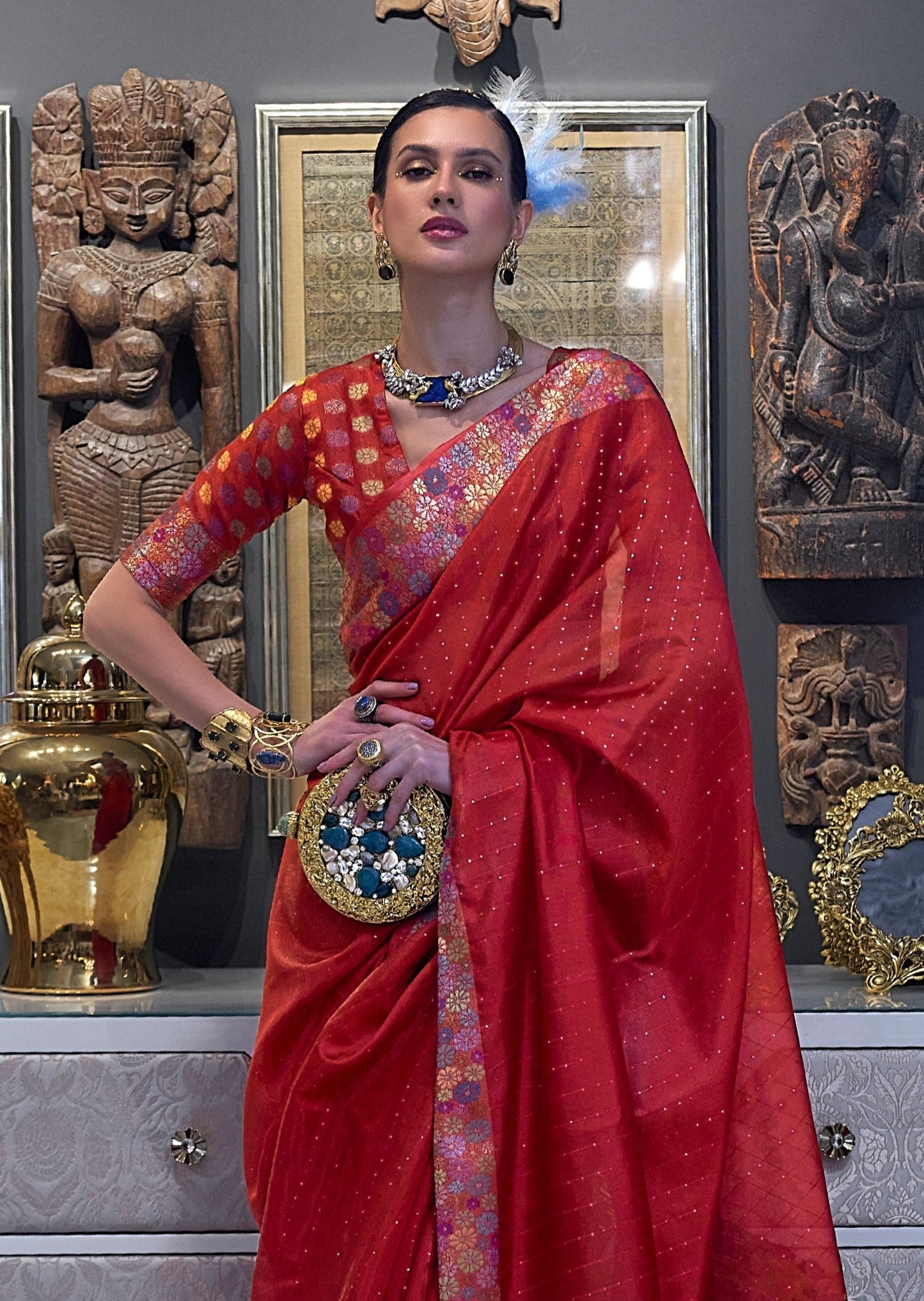 Pure Handloom Organza Red Bridal Saree