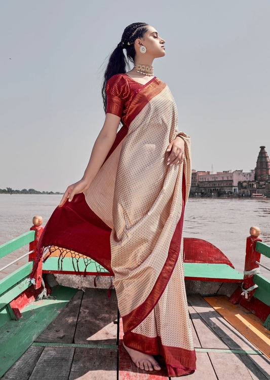 White Kanchipuram Silk Handloom Saree