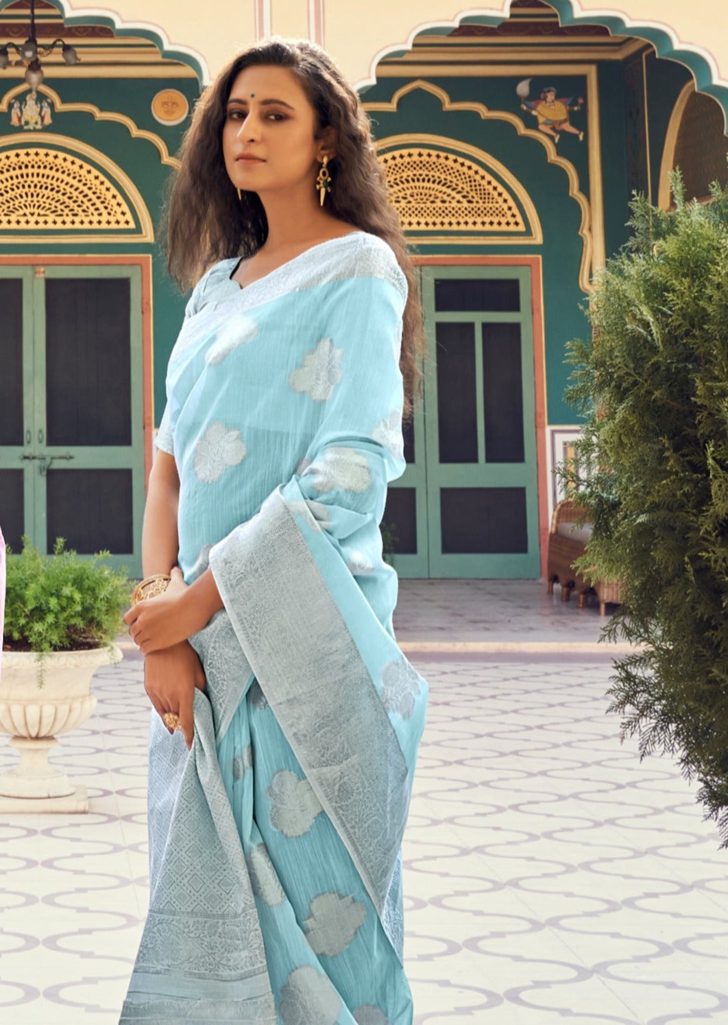 Blue Maheshwari Silk Saree