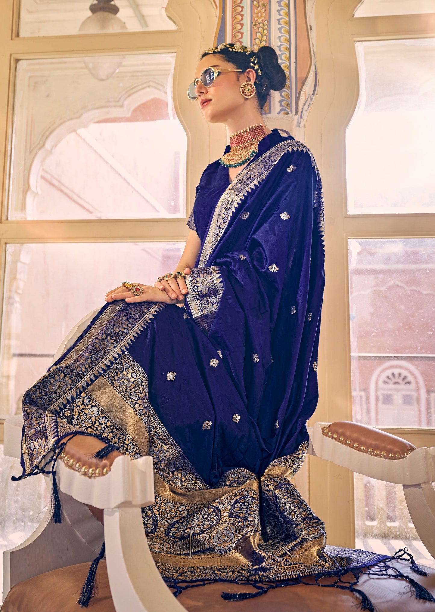 Kanjivaram Silk Royal Blue and Gold Saree