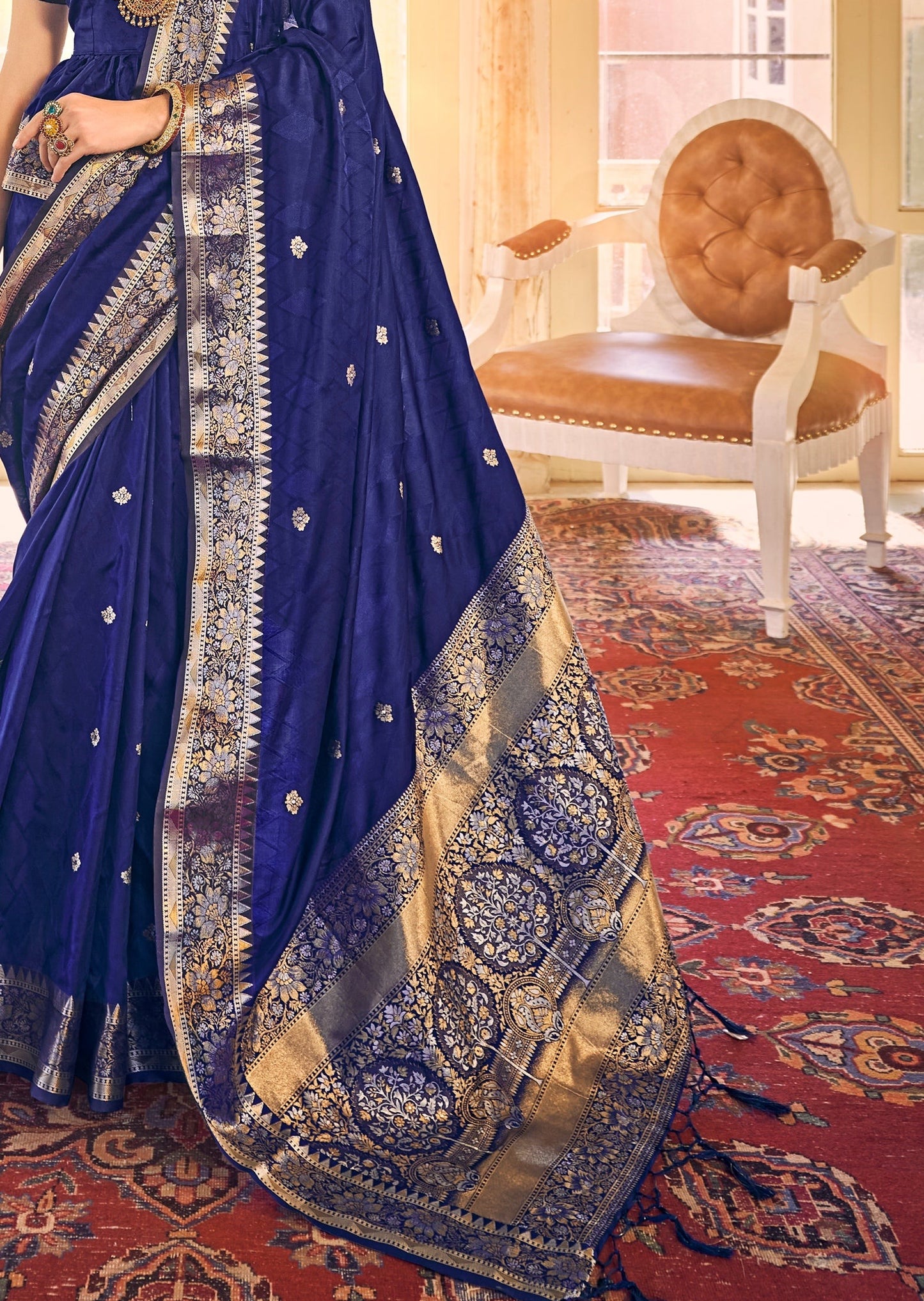Kanjivaram Silk Royal Blue and Gold Saree