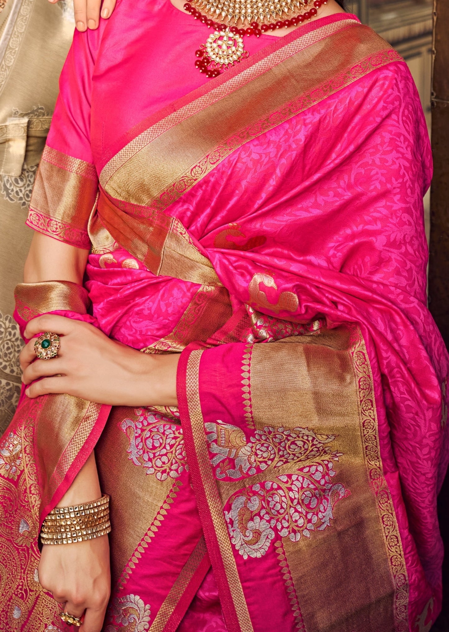 Banarasi Silk Flamingo Pink Bridal Saree