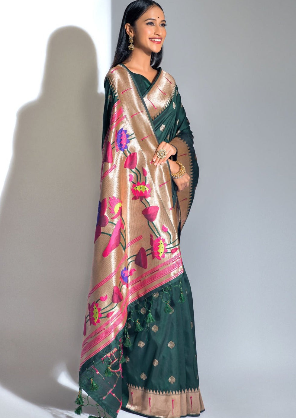 Pure Paithani Silk Royal Green Saree