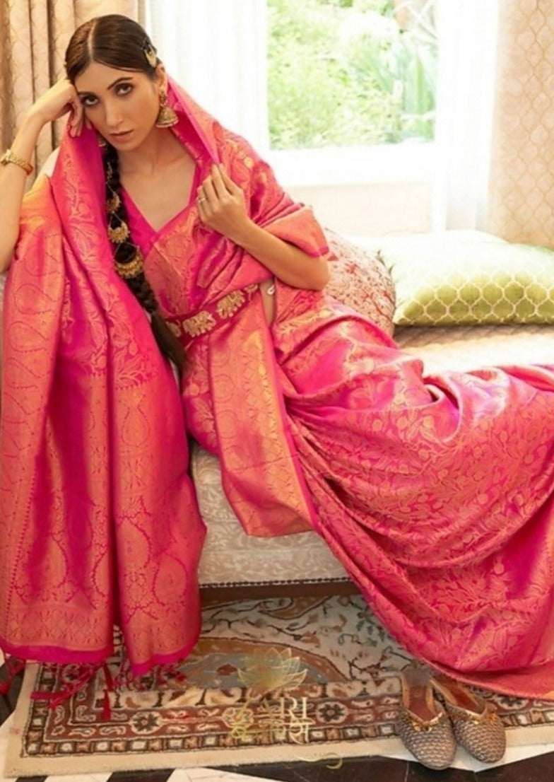 Hot Pink Kanjivaram Silk Handloom Saree