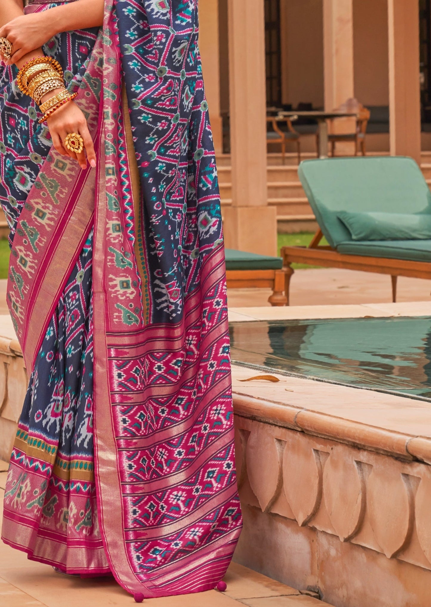 Blue Patola saree designs online shopping usa.