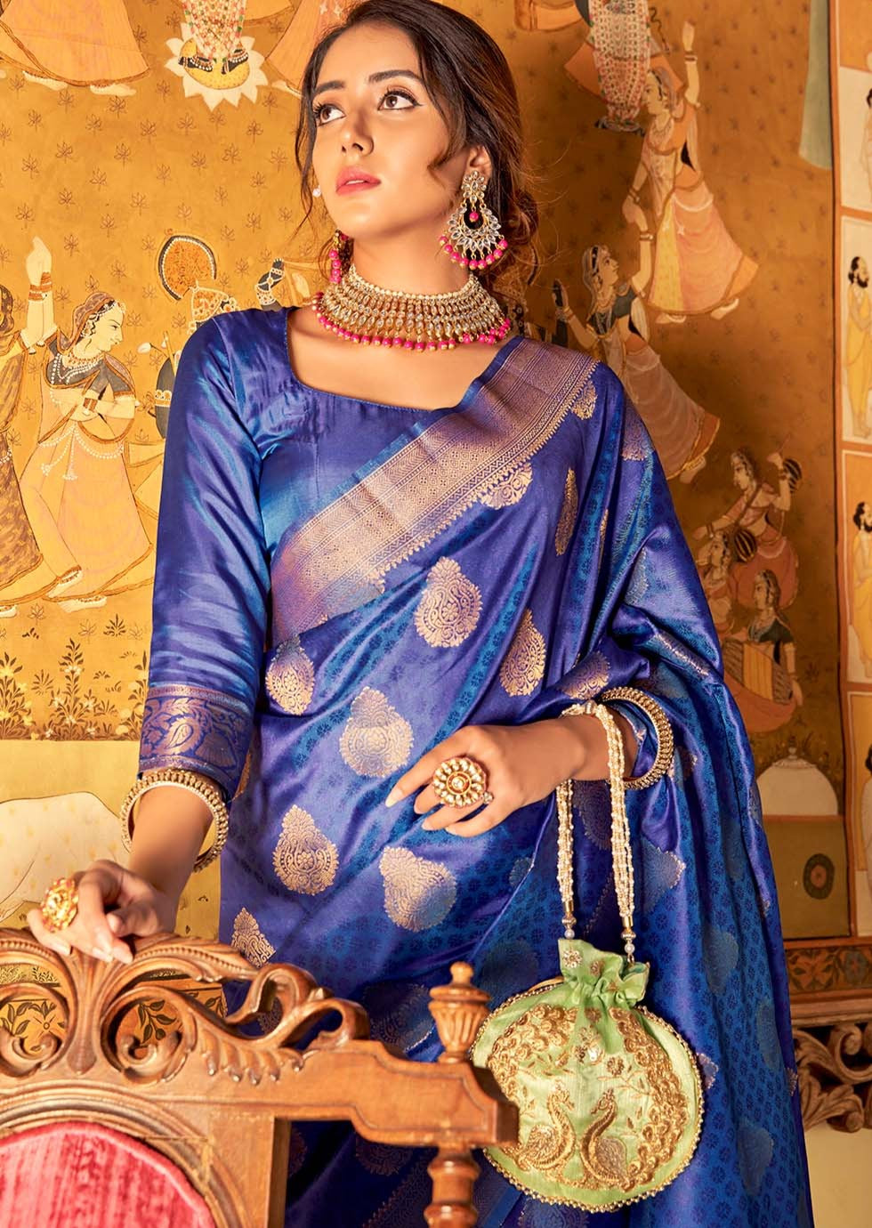 Blue banarasi silk handloom saree online price.