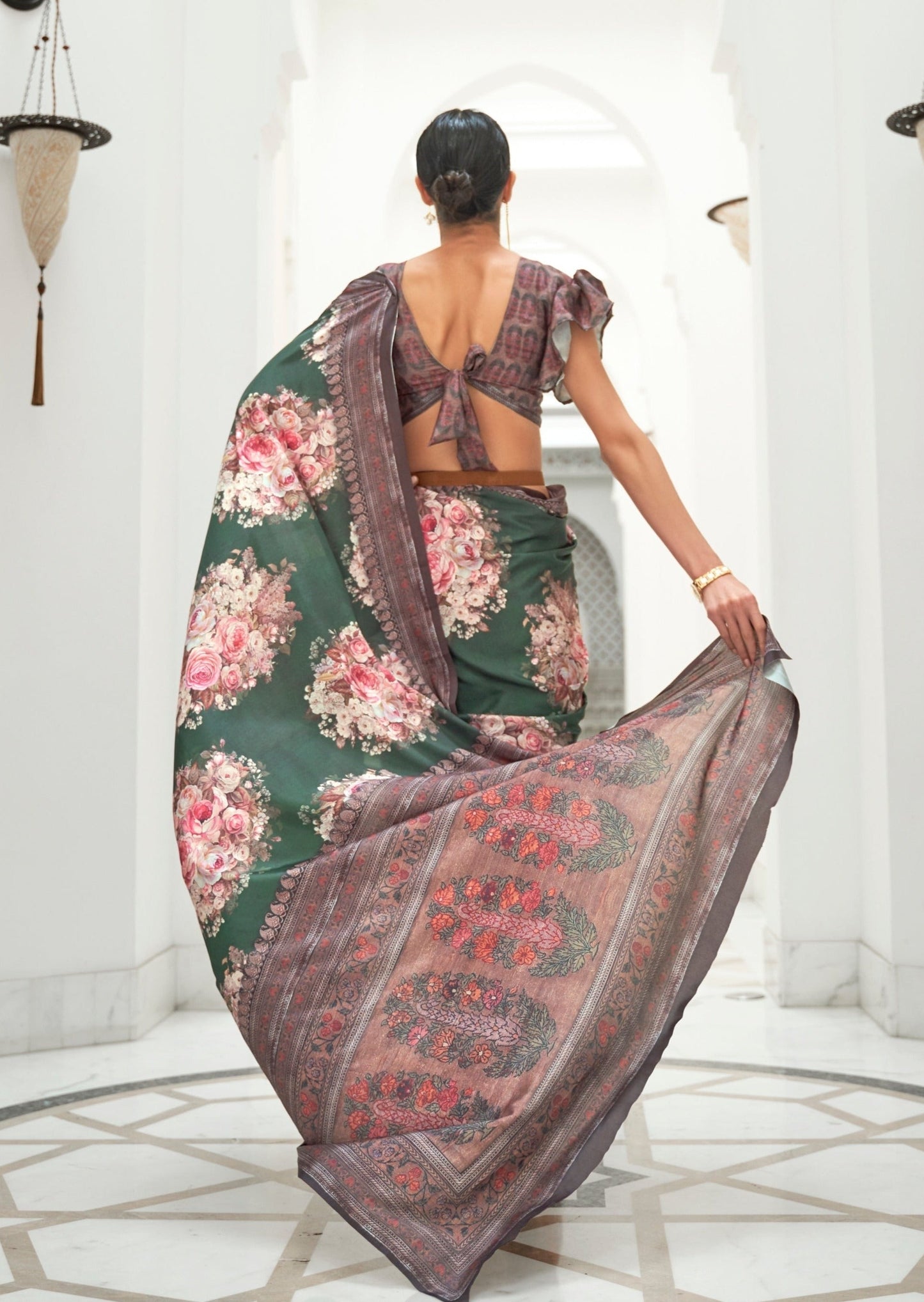 Dark Green Kalamkari Pure Silk Crepe Saree