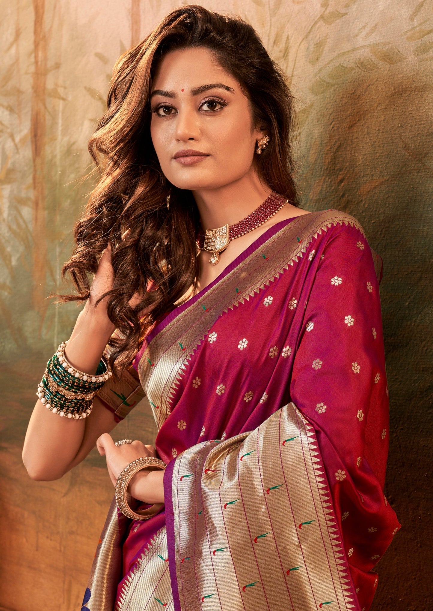 Girl in maroon Paithani saree
