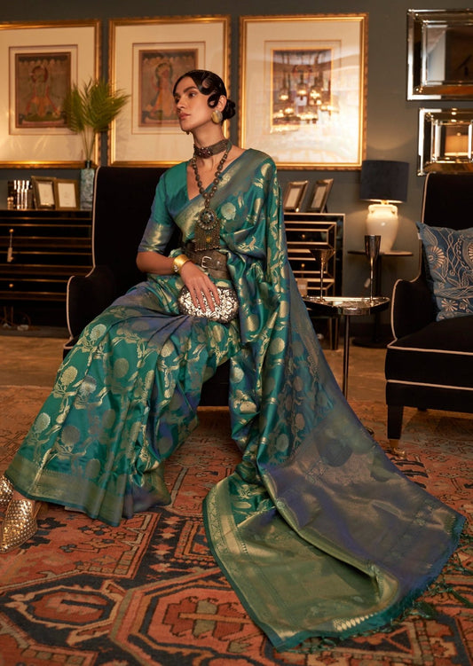 Pure Banarasi Silk Green Handloom Saree