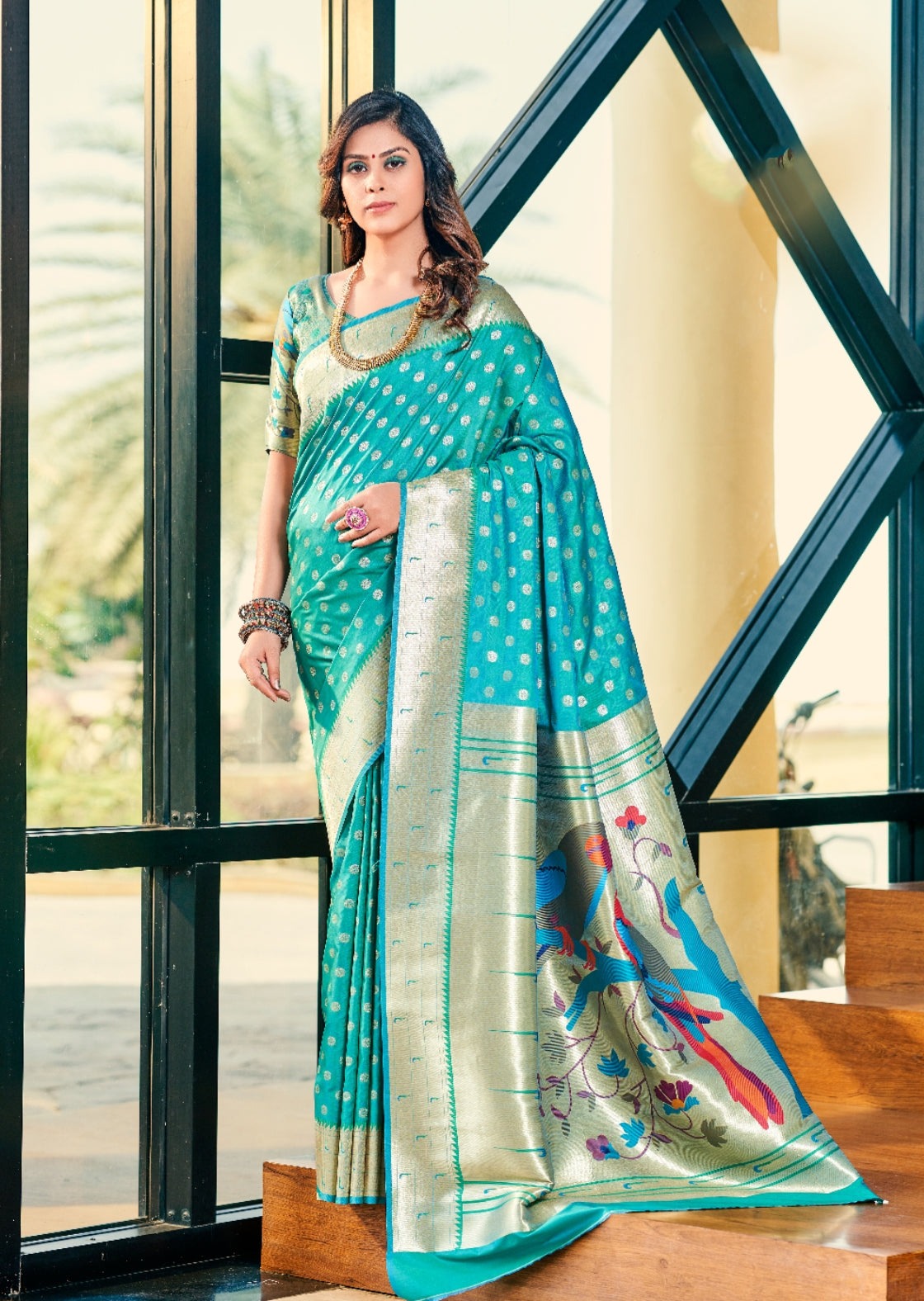 Green Paithani Silk Handwoven Saree.