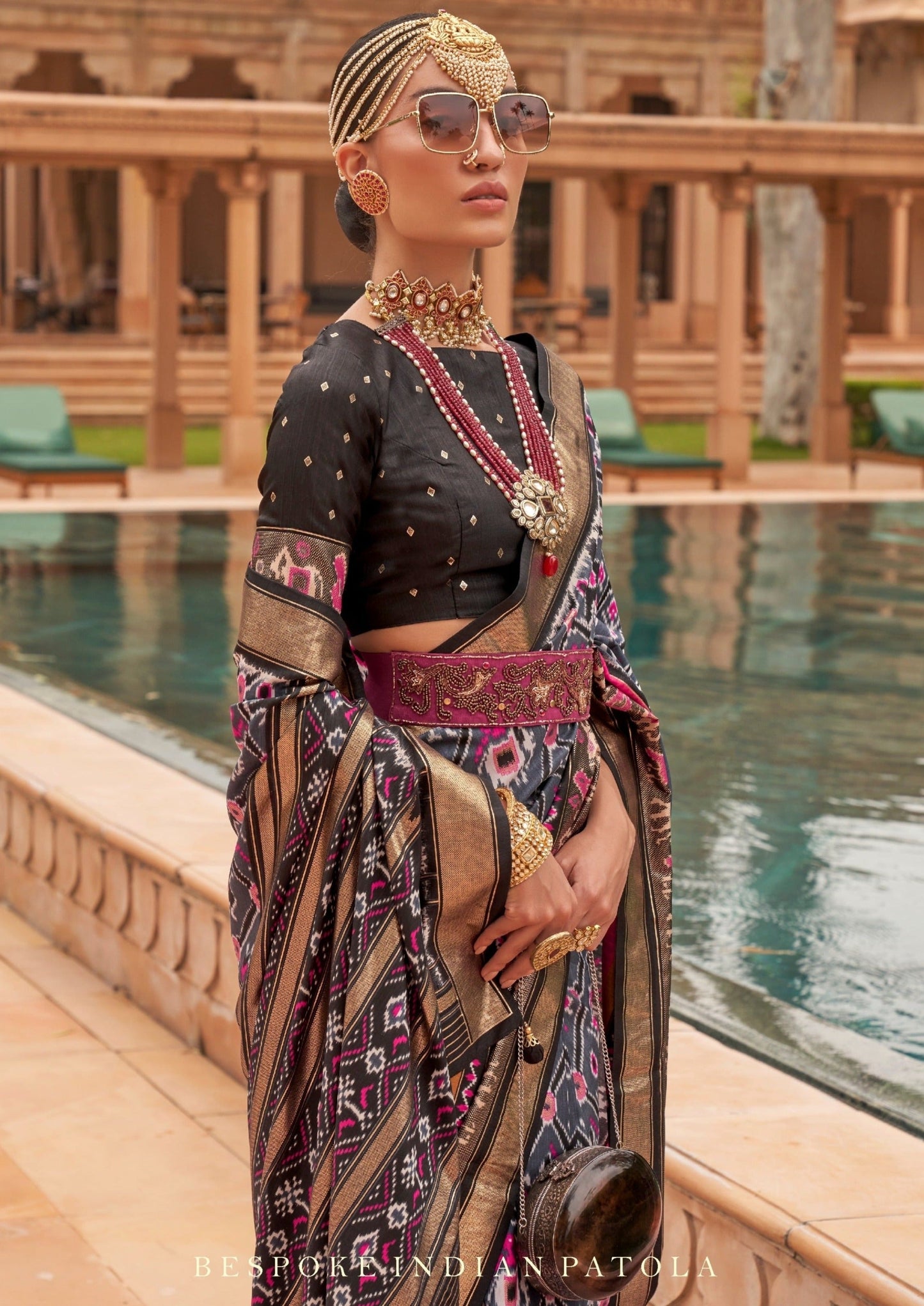Grey double Ikat patola saree online for wedding.