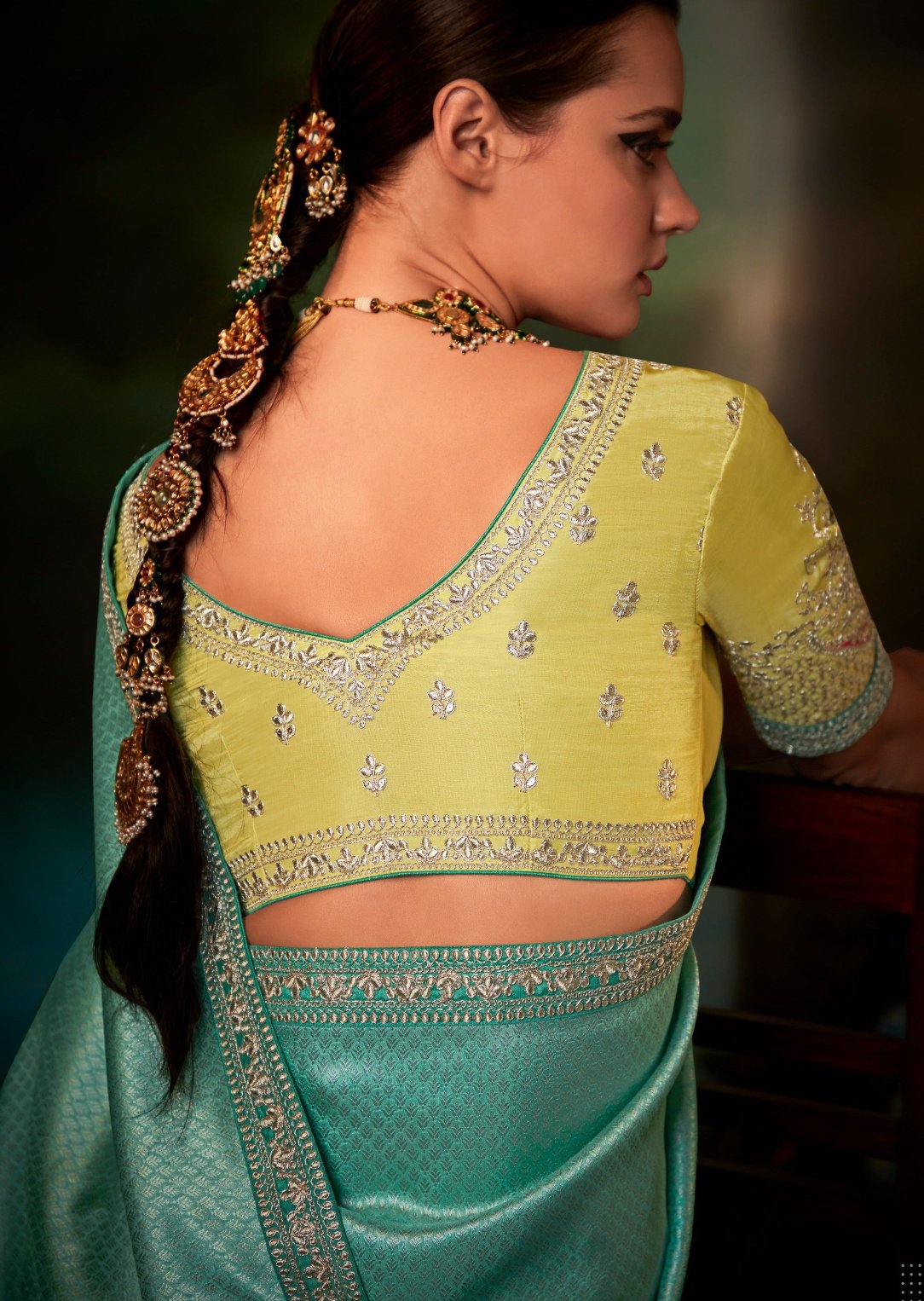 Hand embroidered blue banarasi silk saree online shopping for wedding function and bridal wear.