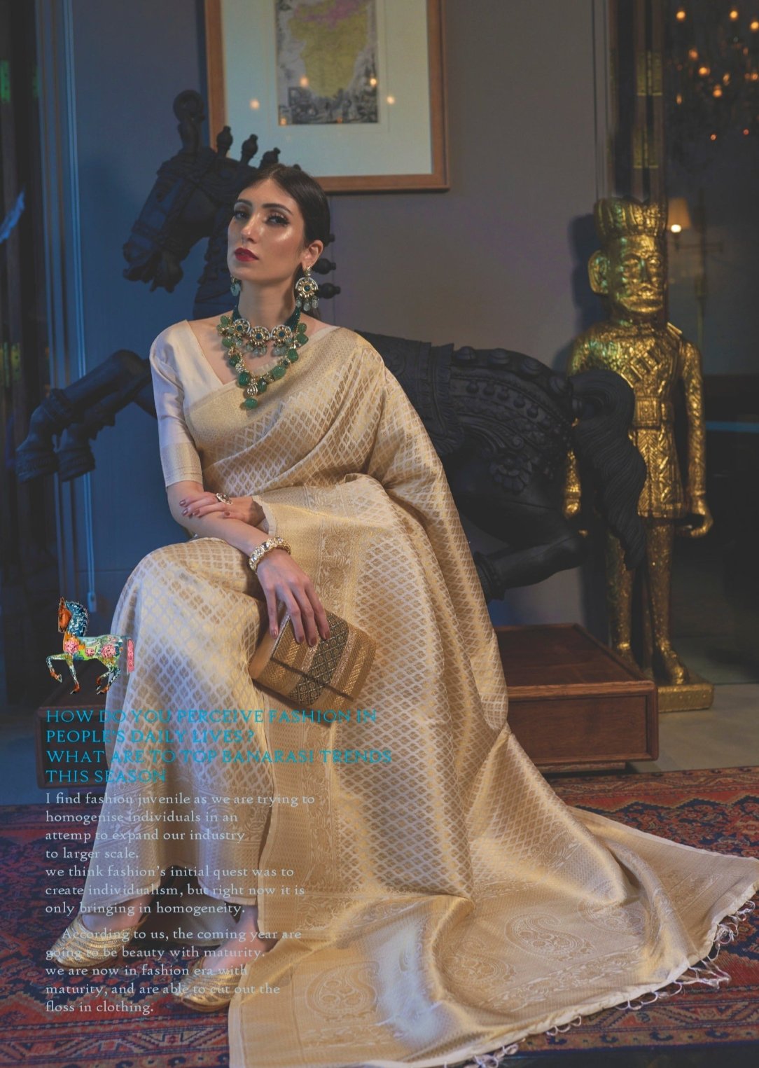 Pure kanjivaram silk off white saree online shopping for wedding function look.