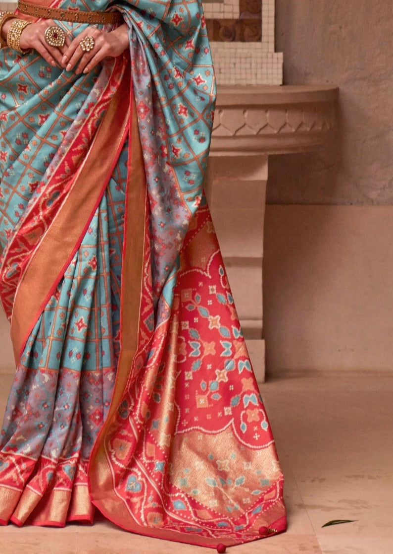 Pastel Blue Patola saree pallu