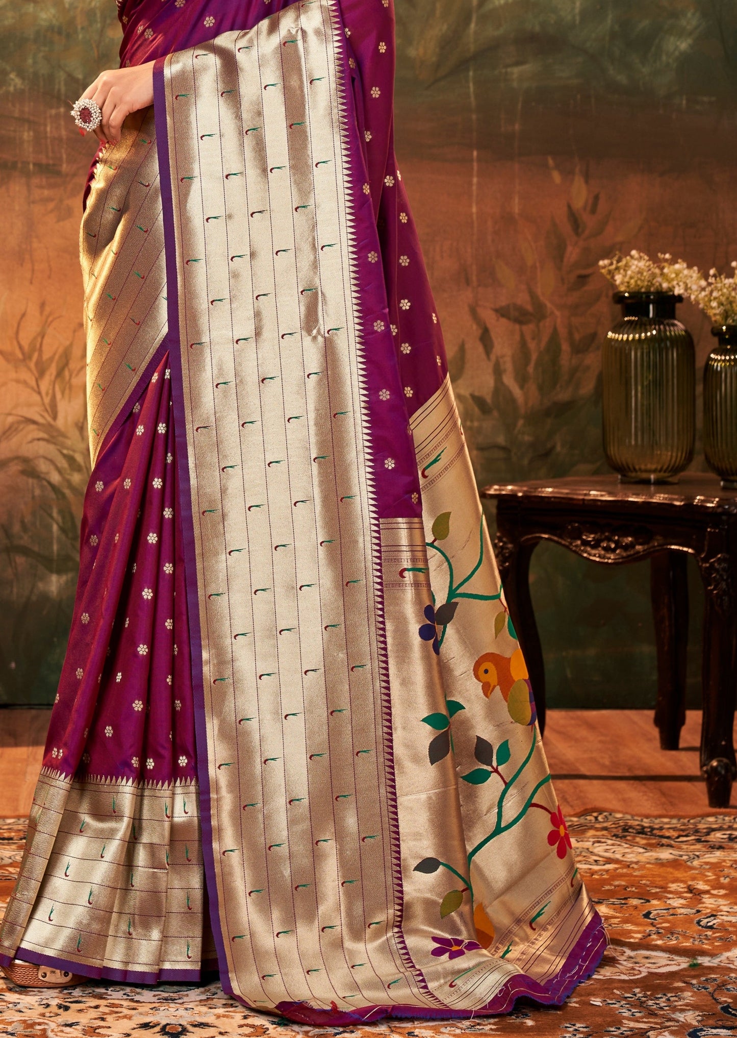 Maroon Paithani Silk Saree pallu